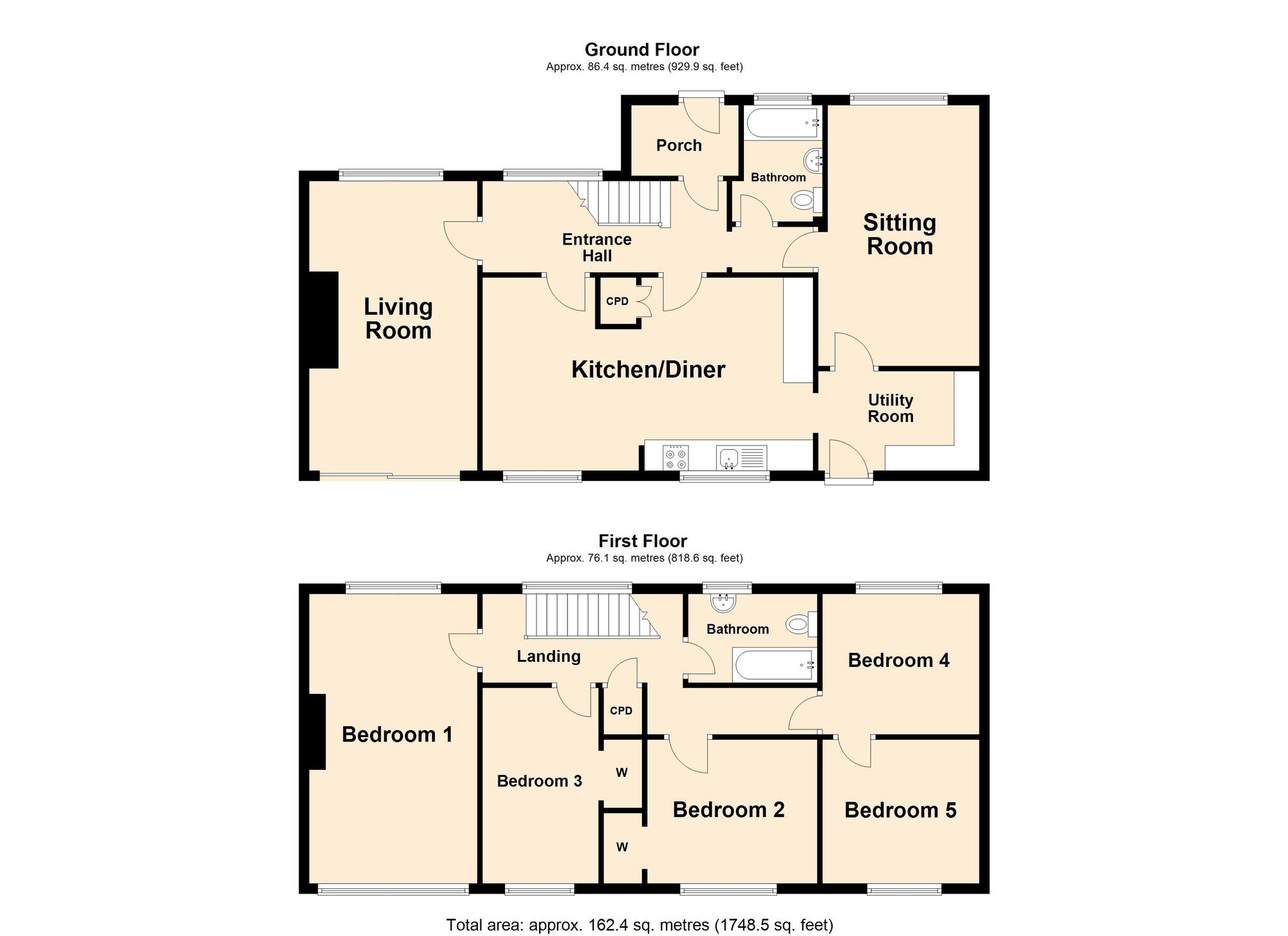 Floorplan of 5 bedroom Semi Detached House for sale, Downs Road, Folkestone, Kent, CT19