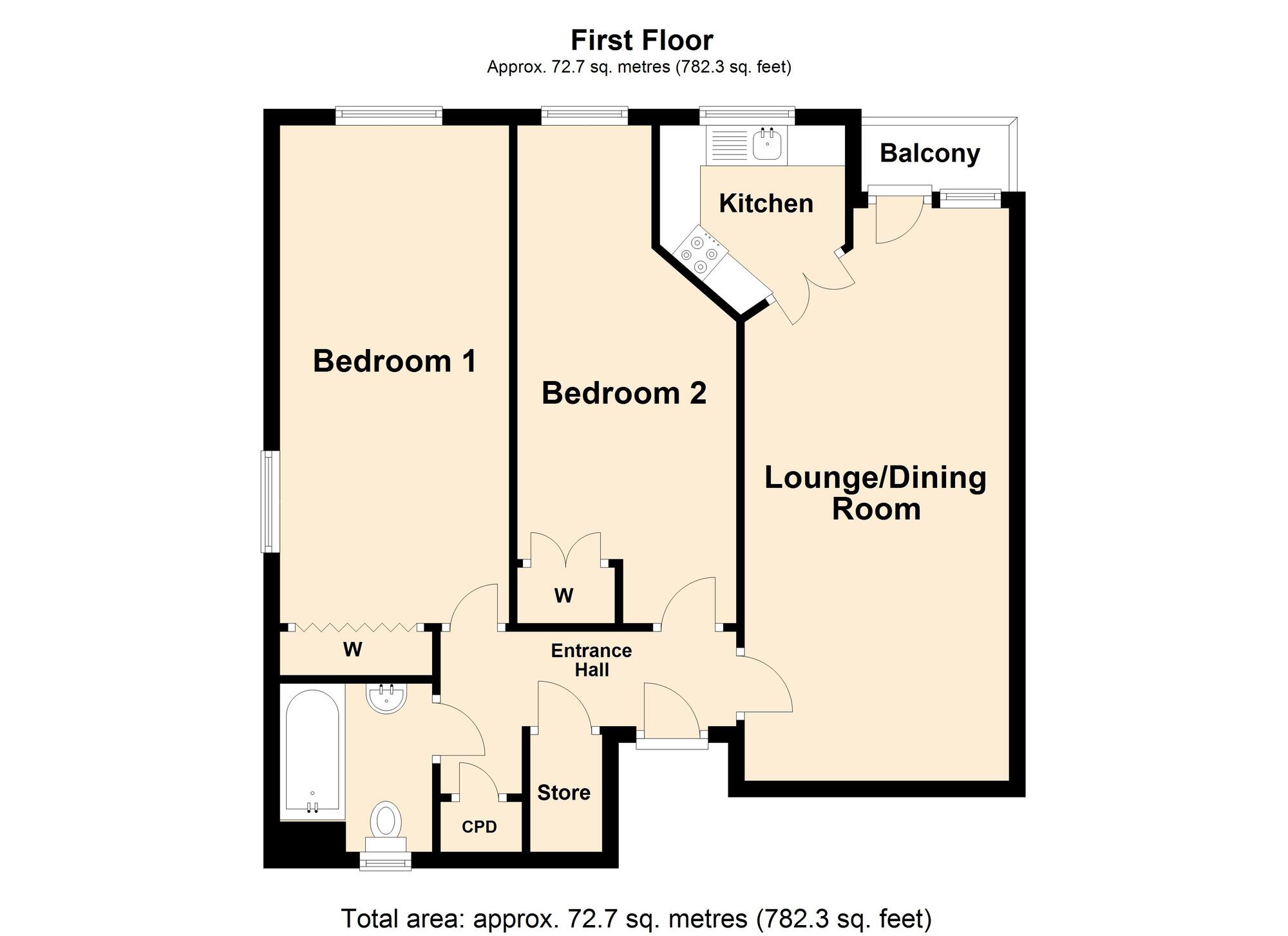 Floorplan of 2 bedroom  Flat for sale, Sandgate Road, Folkestone, Kent, CT20
