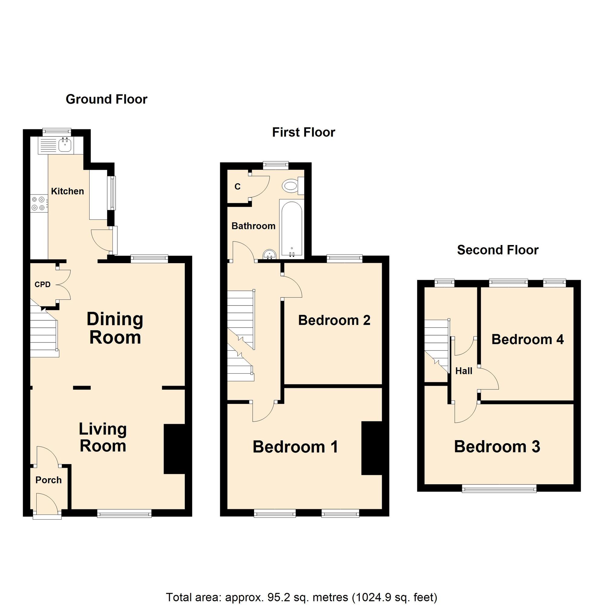 Floorplan of 4 bedroom Mid Terrace House for sale, Mead Road, Folkestone, Kent, CT19