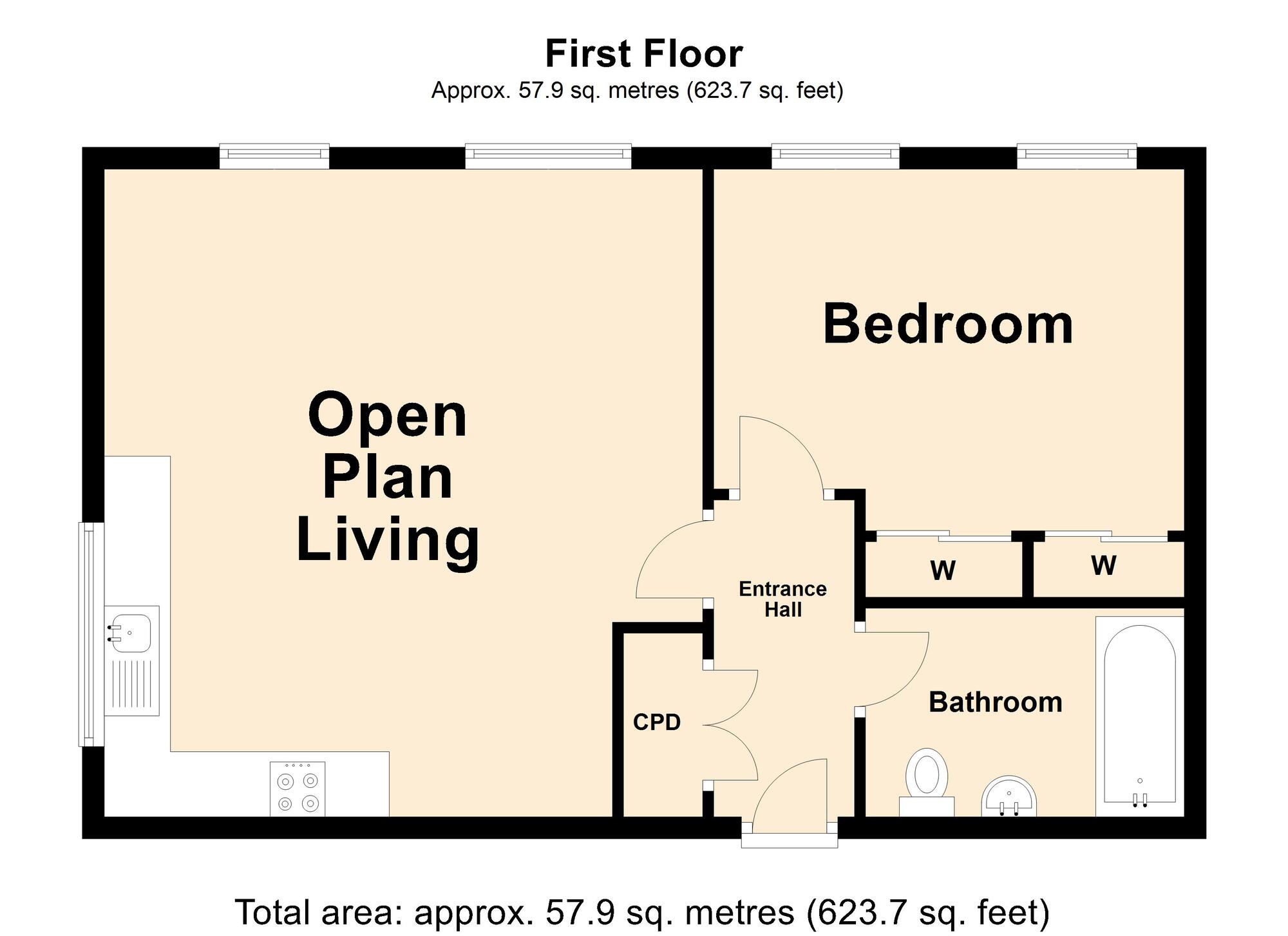 Floorplan of 1 bedroom  Flat for sale, Fishermans Beach, Hythe, Kent, CT21