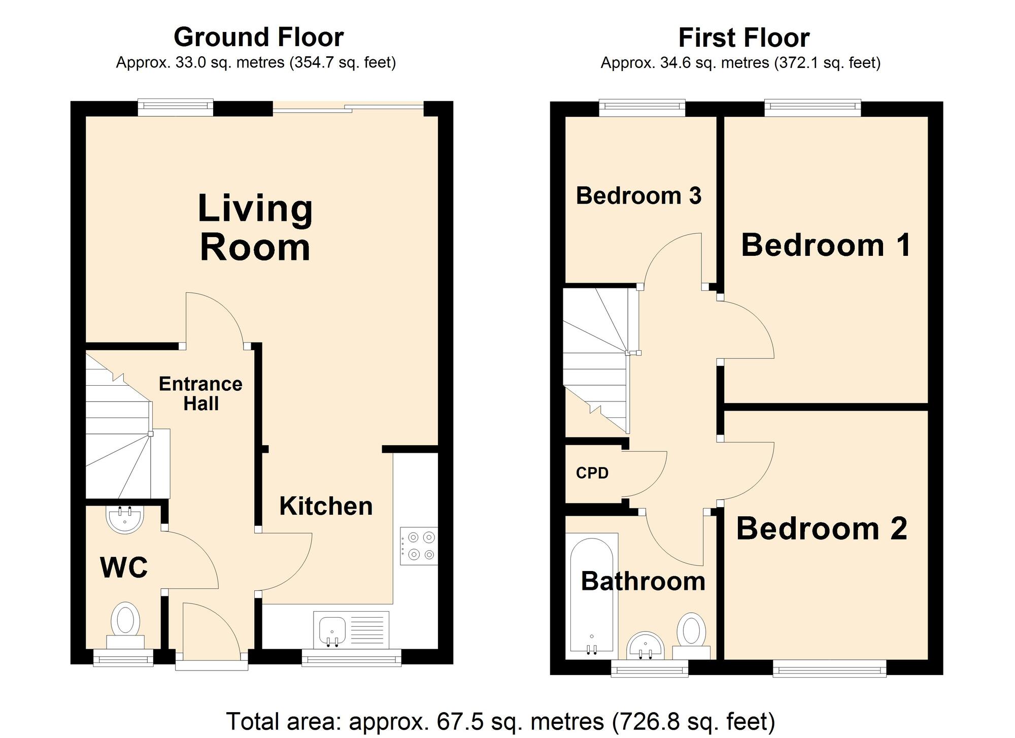 Floorplan of 3 bedroom Semi Detached House for sale, Winter Drive, Hawkinge, Kent, CT18