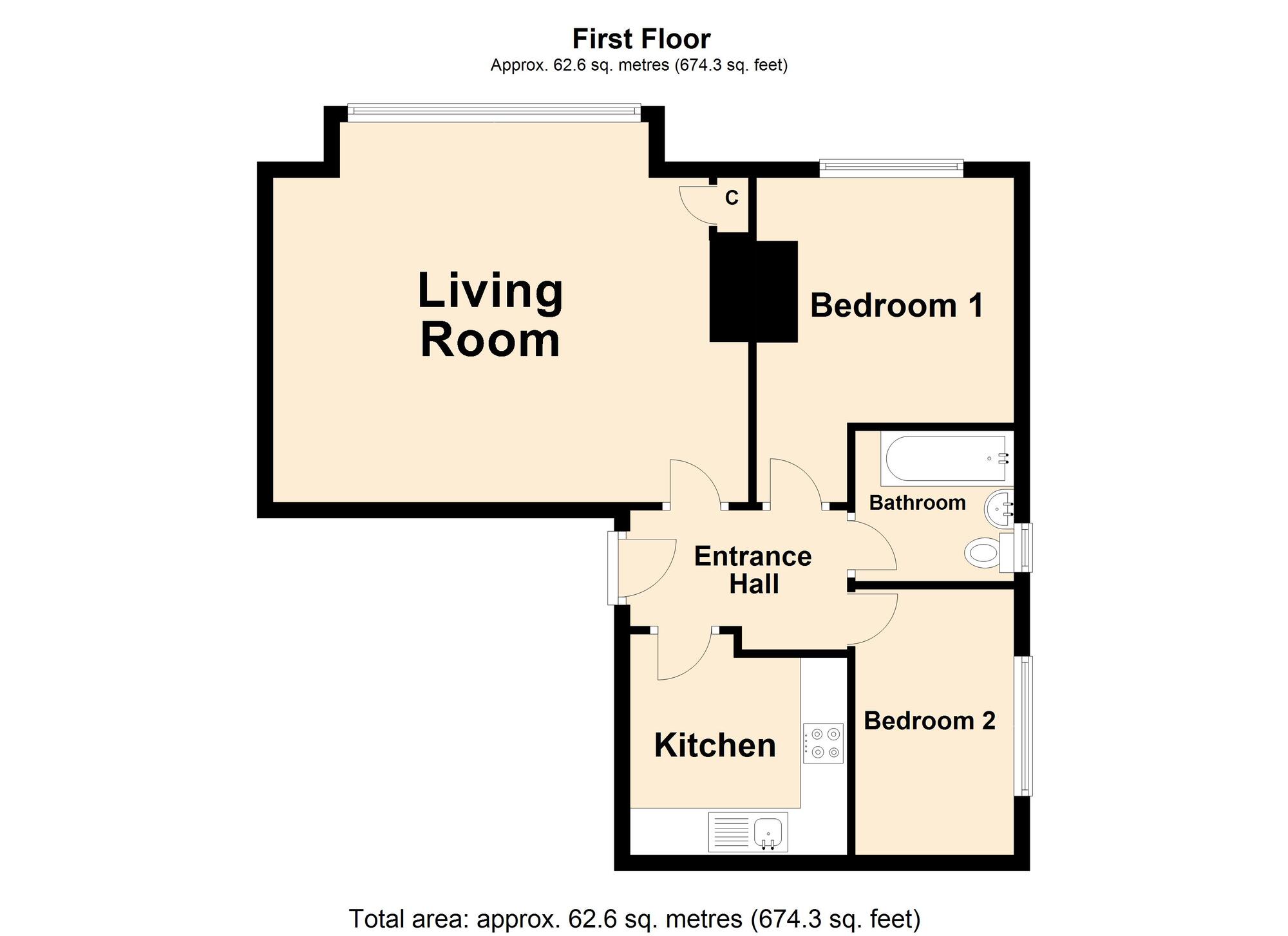 Floorplan of 2 bedroom  Flat for sale, Earls Avenue, Folkestone, Kent, CT20