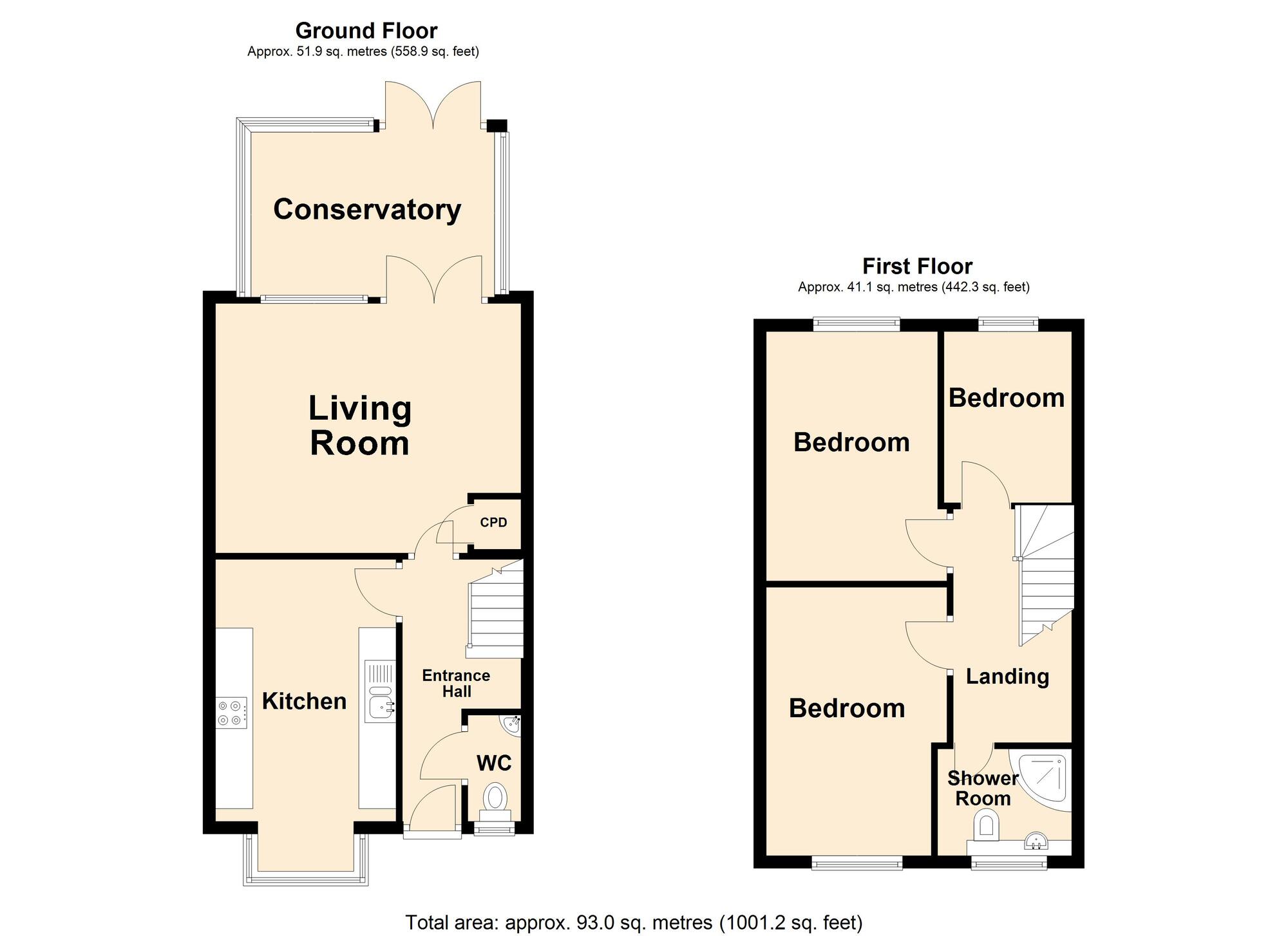 Floorplan of 3 bedroom Semi Detached House for sale, Underwood, Hawkinge, Kent, CT18