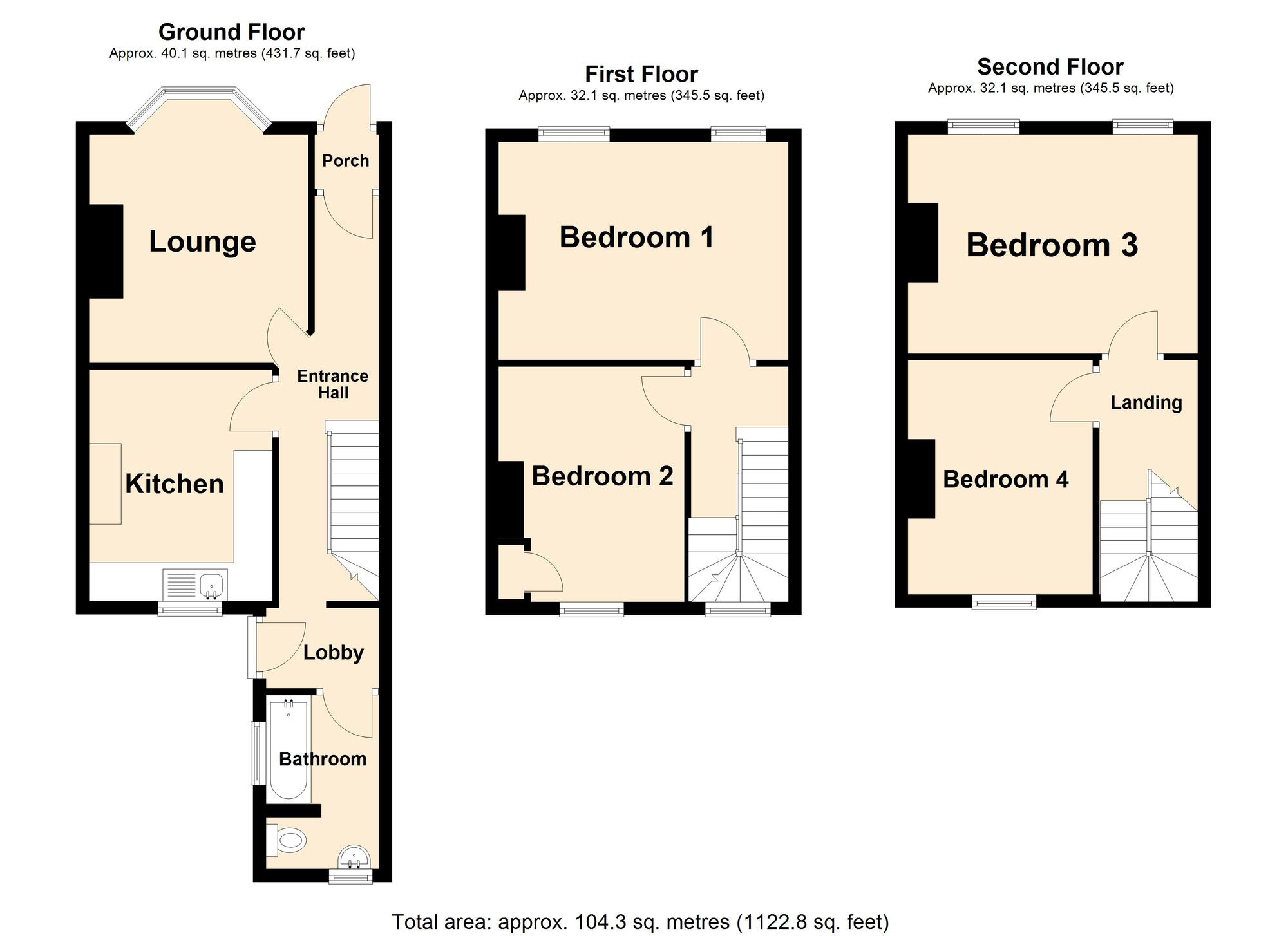 Floorplan of 4 bedroom Mid Terrace House for sale, Black Bull Road, Folkestone, Kent, CT19