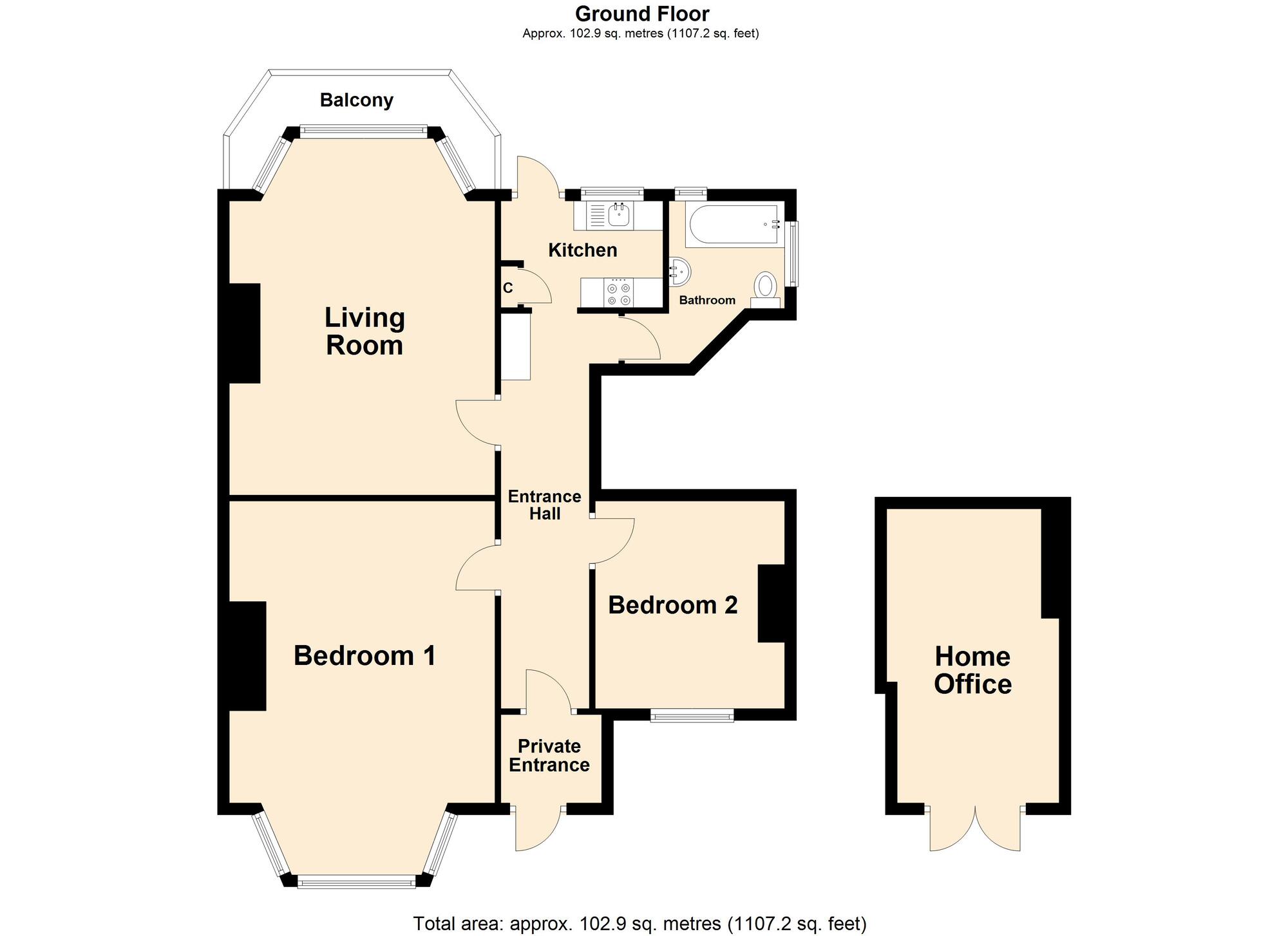 Floorplan of 2 bedroom  Flat for sale, Augusta Gardens, Folkestone, Kent, CT20
