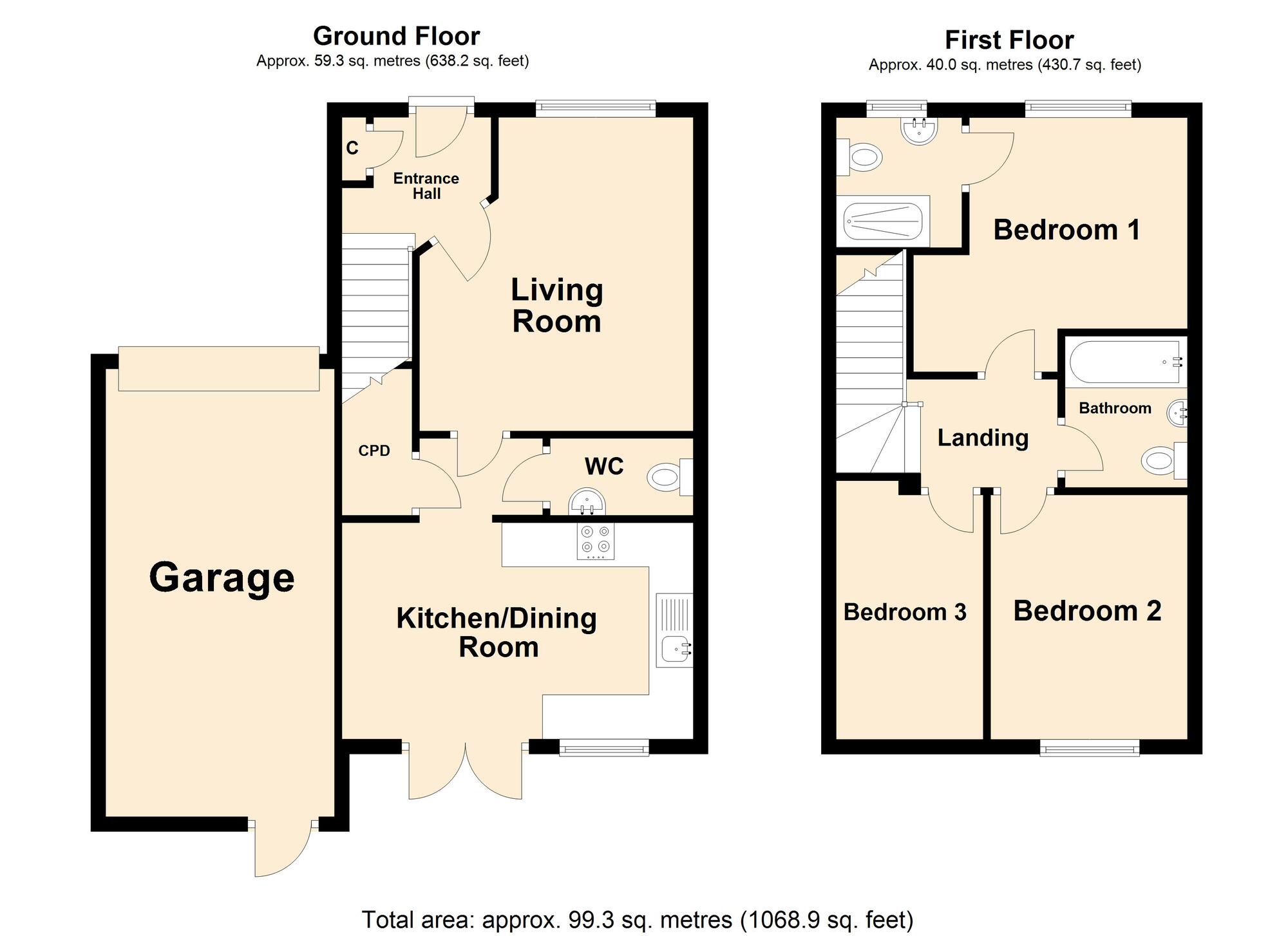 Floorplan of 3 bedroom End Terrace House for sale, Ledwidge Road, Folkestone, Kent, CT20