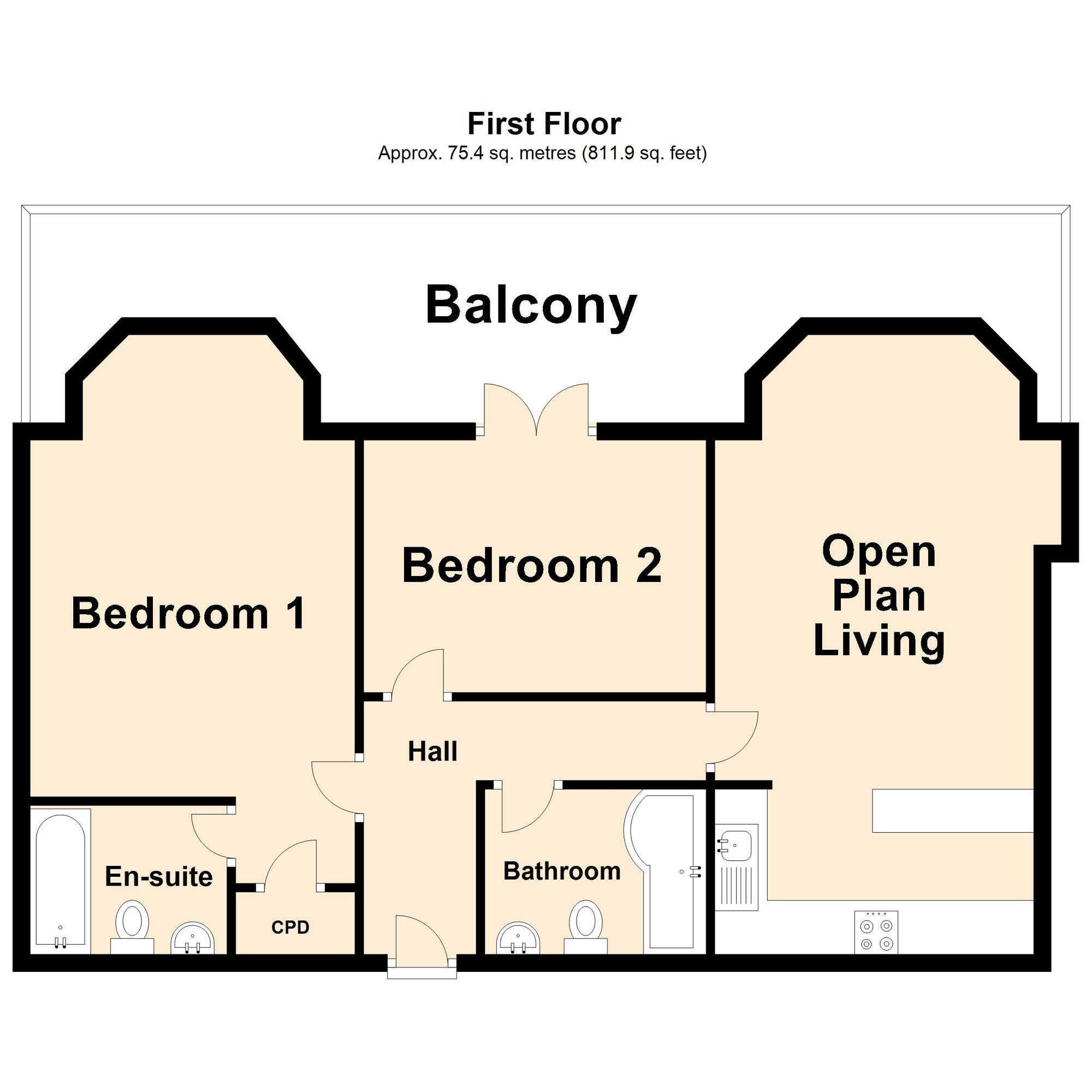 Floorplan of 2 bedroom  Flat to rent, The Durlocks, Folkestone, Kent, CT19