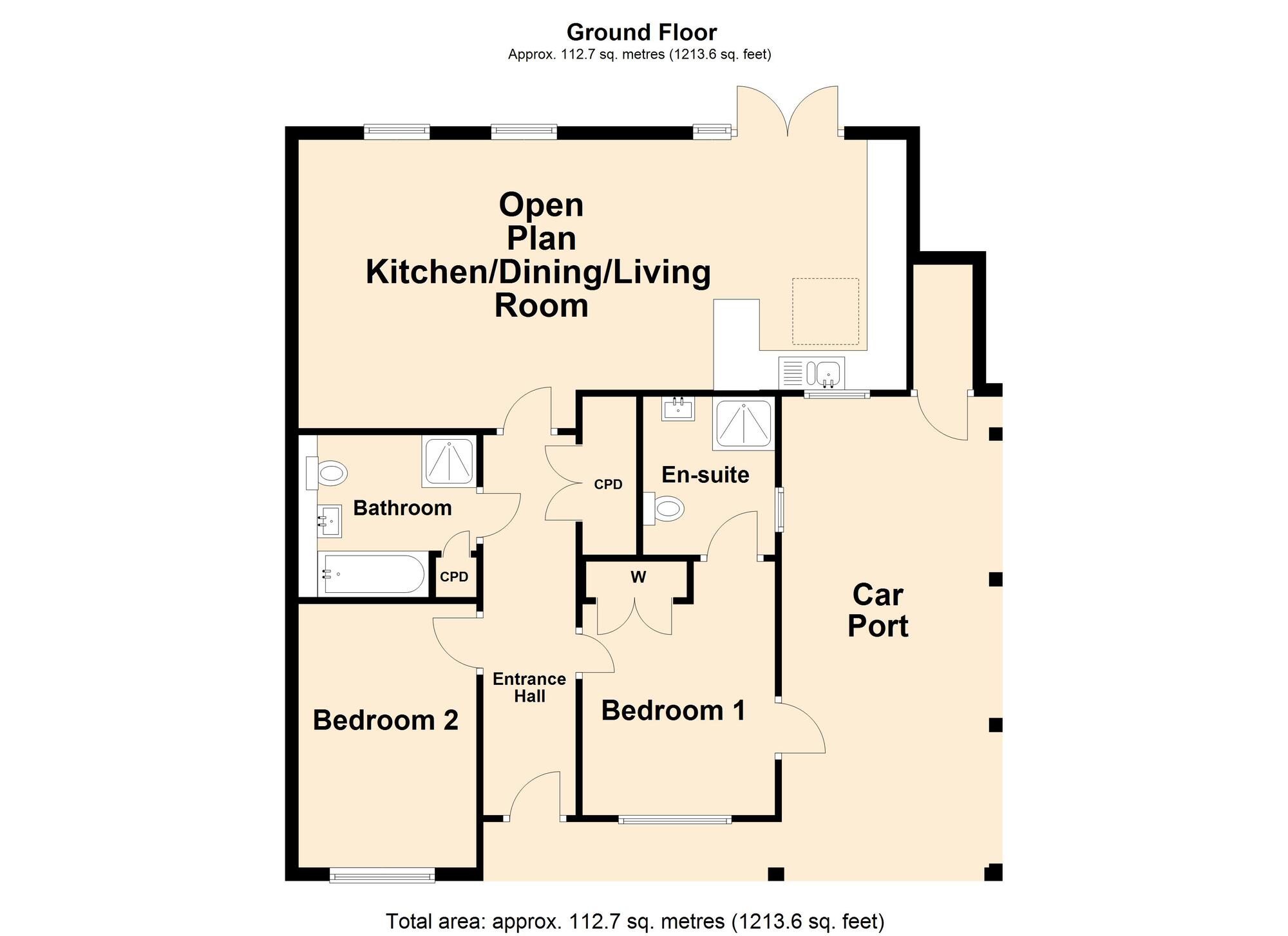 Floorplan of 2 bedroom Semi Detached Bungalow for sale, Hurricane Way, Hawkinge, Kent, CT18