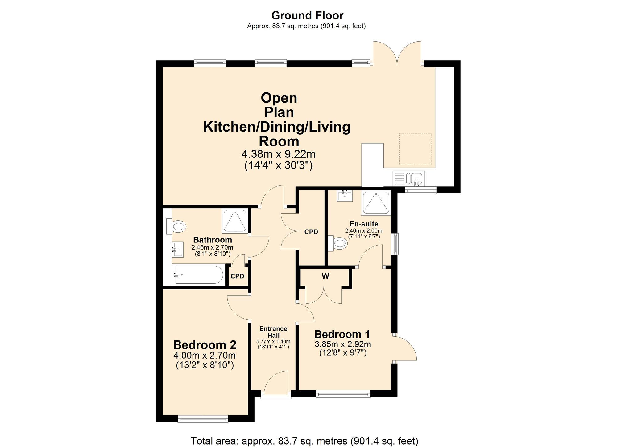 Floorplan of 2 bedroom Semi Detached Bungalow for sale, Hurricane Way, Hawkinge, Kent, CT18