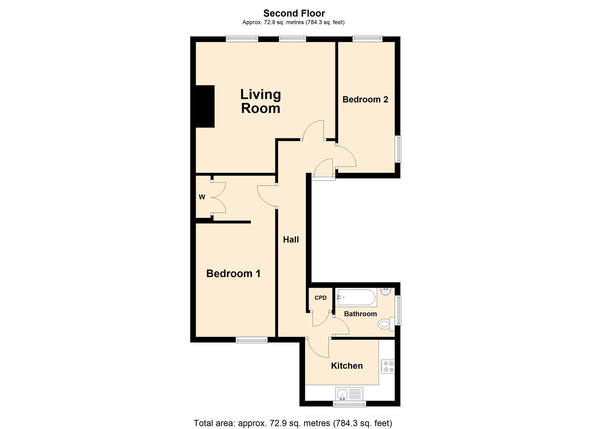 Floorplan of 2 bedroom  Flat for sale, Bouverie Road West, Folkestone, Kent, CT20