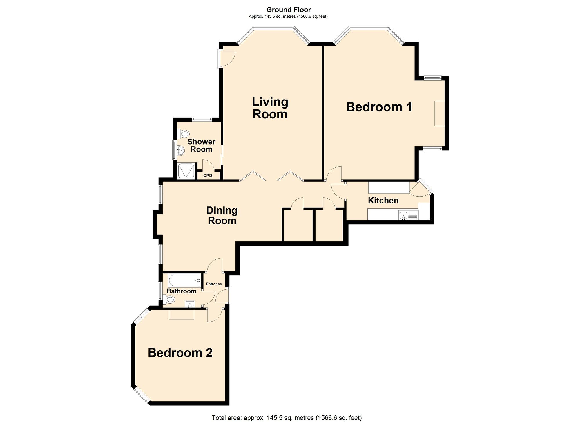 Floorplan of 2 bedroom  Flat for sale, Sandgate Road, Folkestone, Kent, CT20