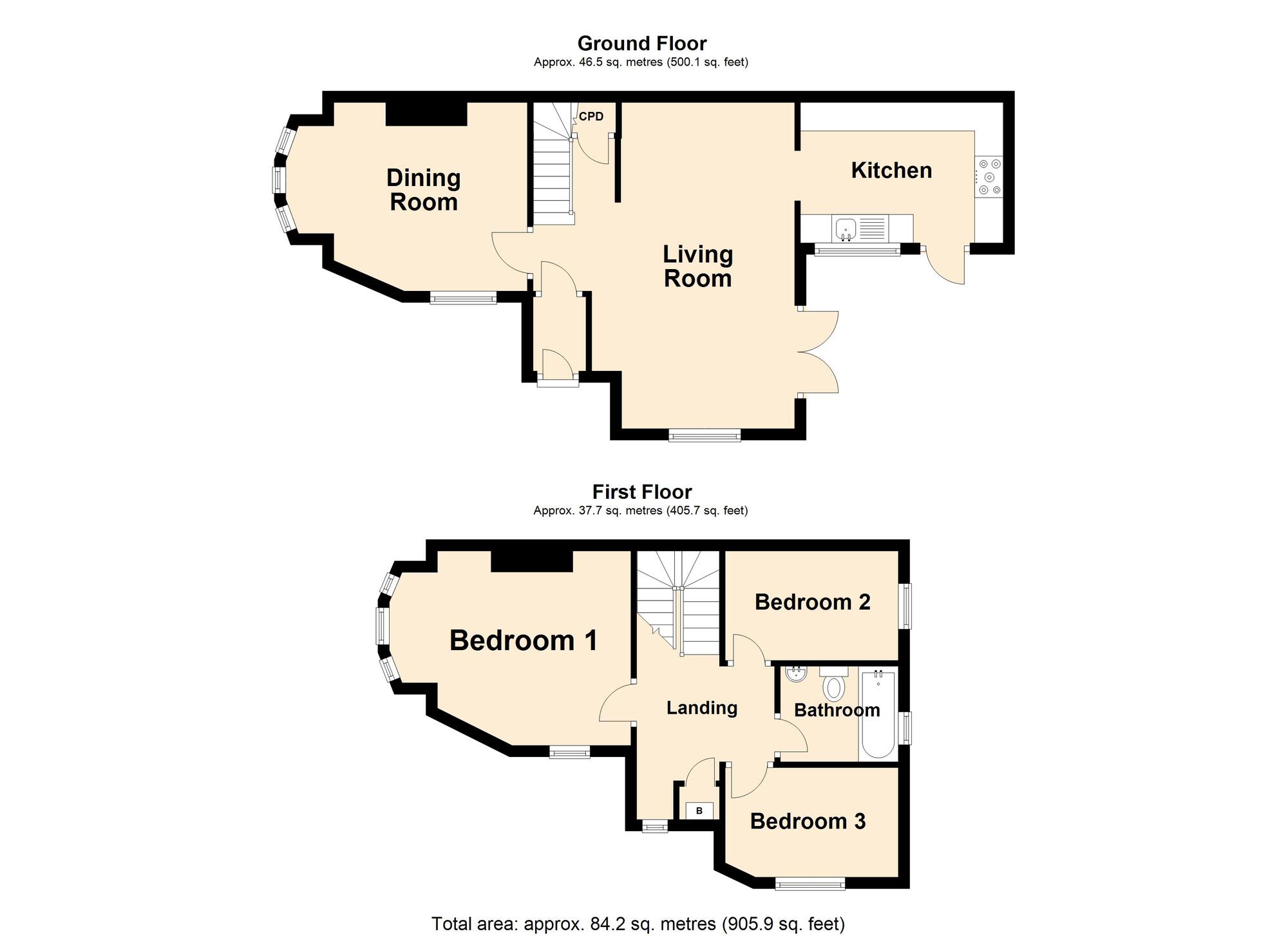 Floorplan of 3 bedroom End Terrace House for sale, Gladstone Road, Folkestone, Kent, CT19