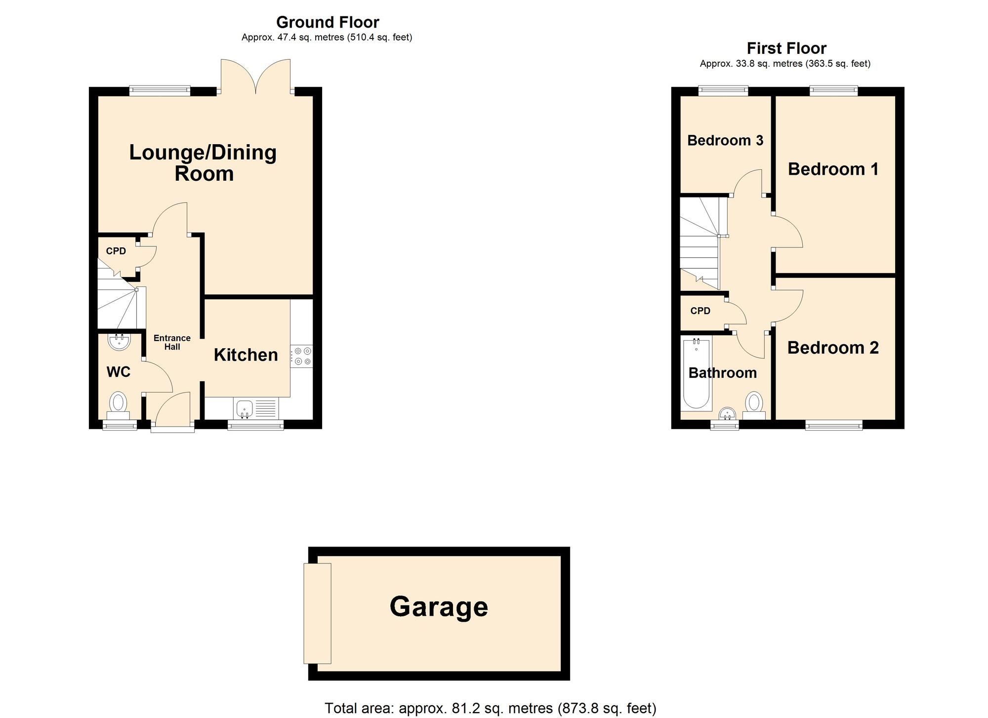 Floorplan of 3 bedroom Semi Detached House for sale, Mitchell Avenue, Hawkinge, Kent, CT18