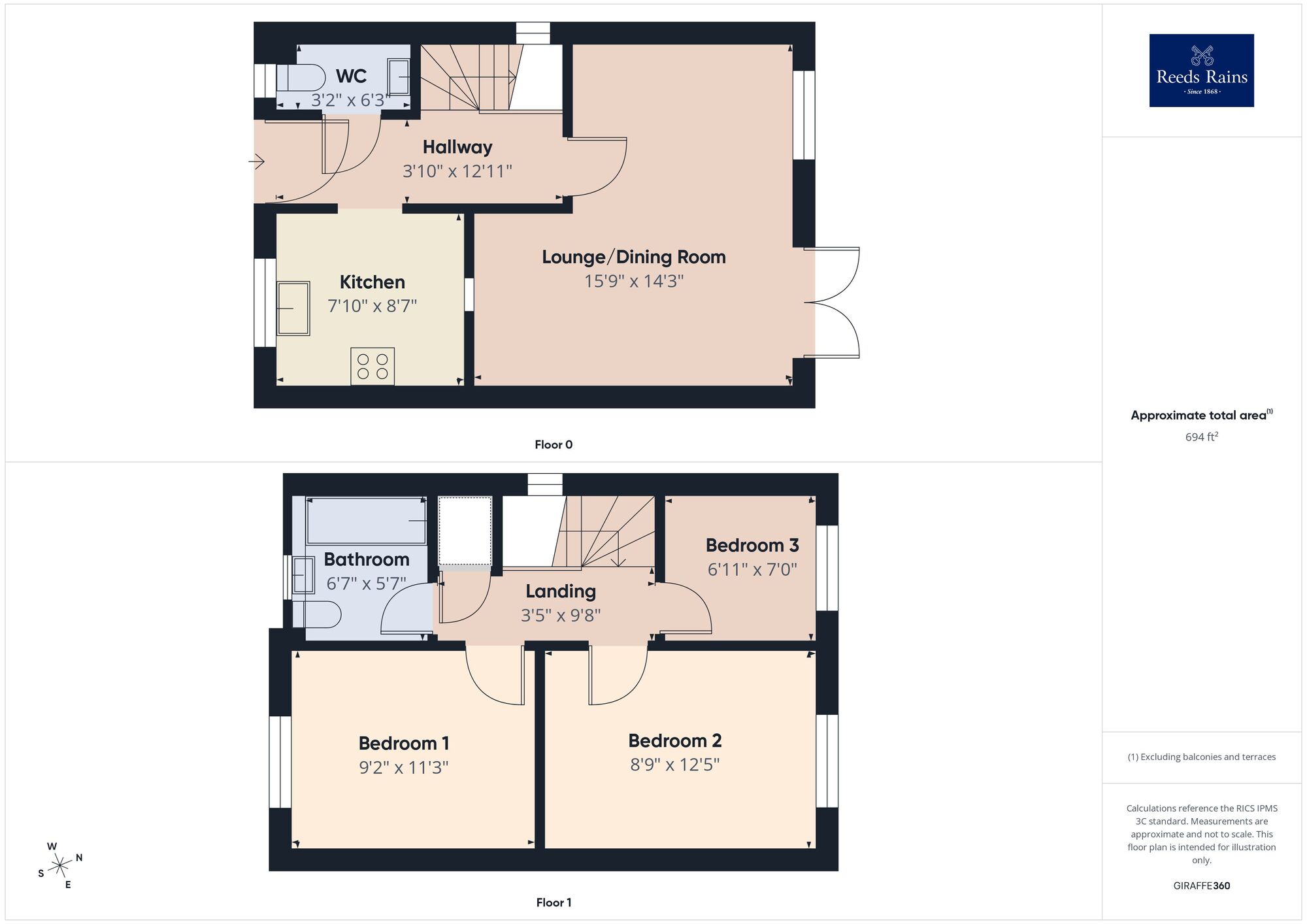 Floorplan of 3 bedroom Semi Detached House for sale, Mitchell Avenue, Hawkinge, Kent, CT18
