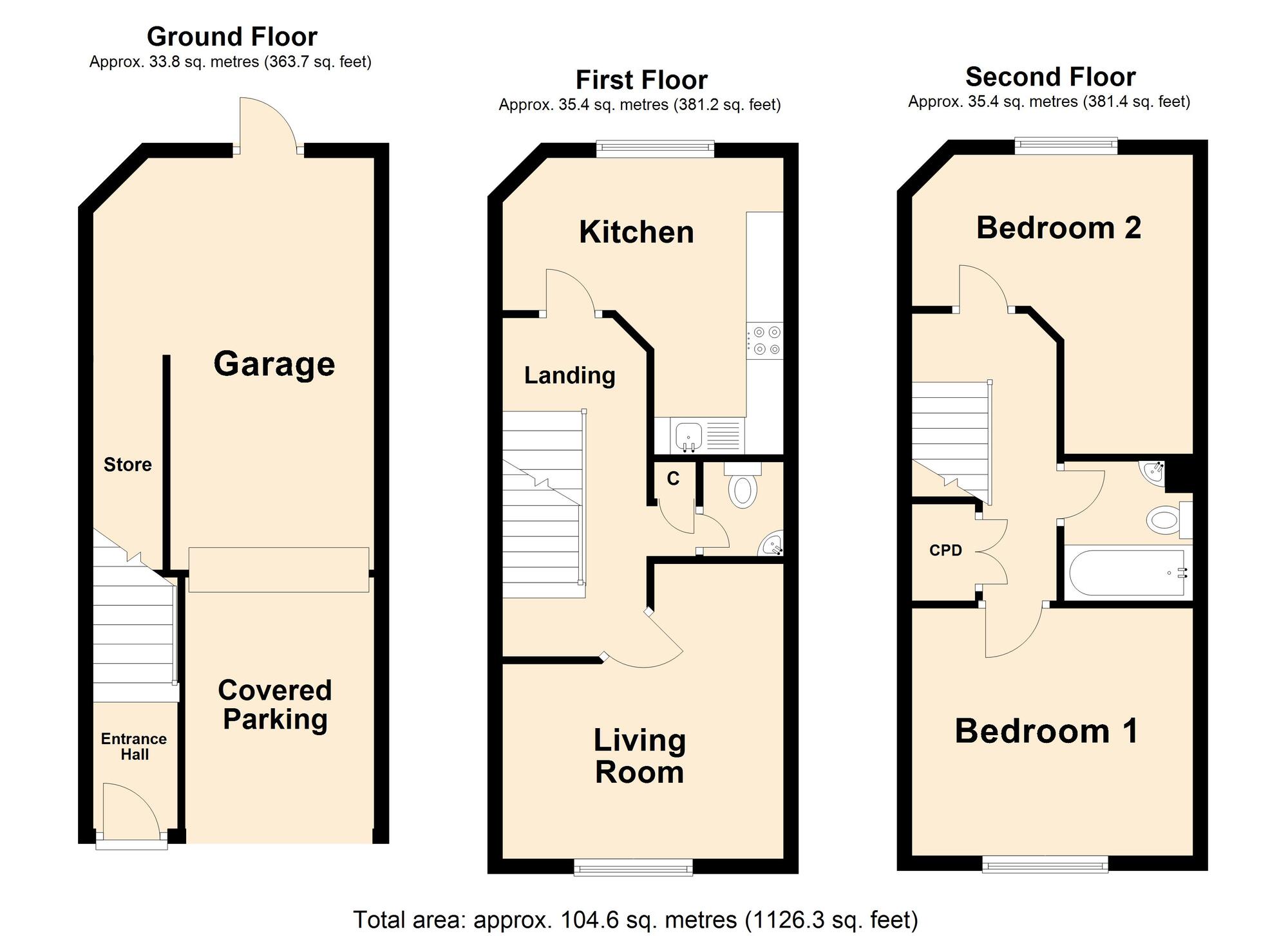 Floorplan of 2 bedroom End Terrace House for sale, Guildhall Street, Folkestone, Kent, CT20