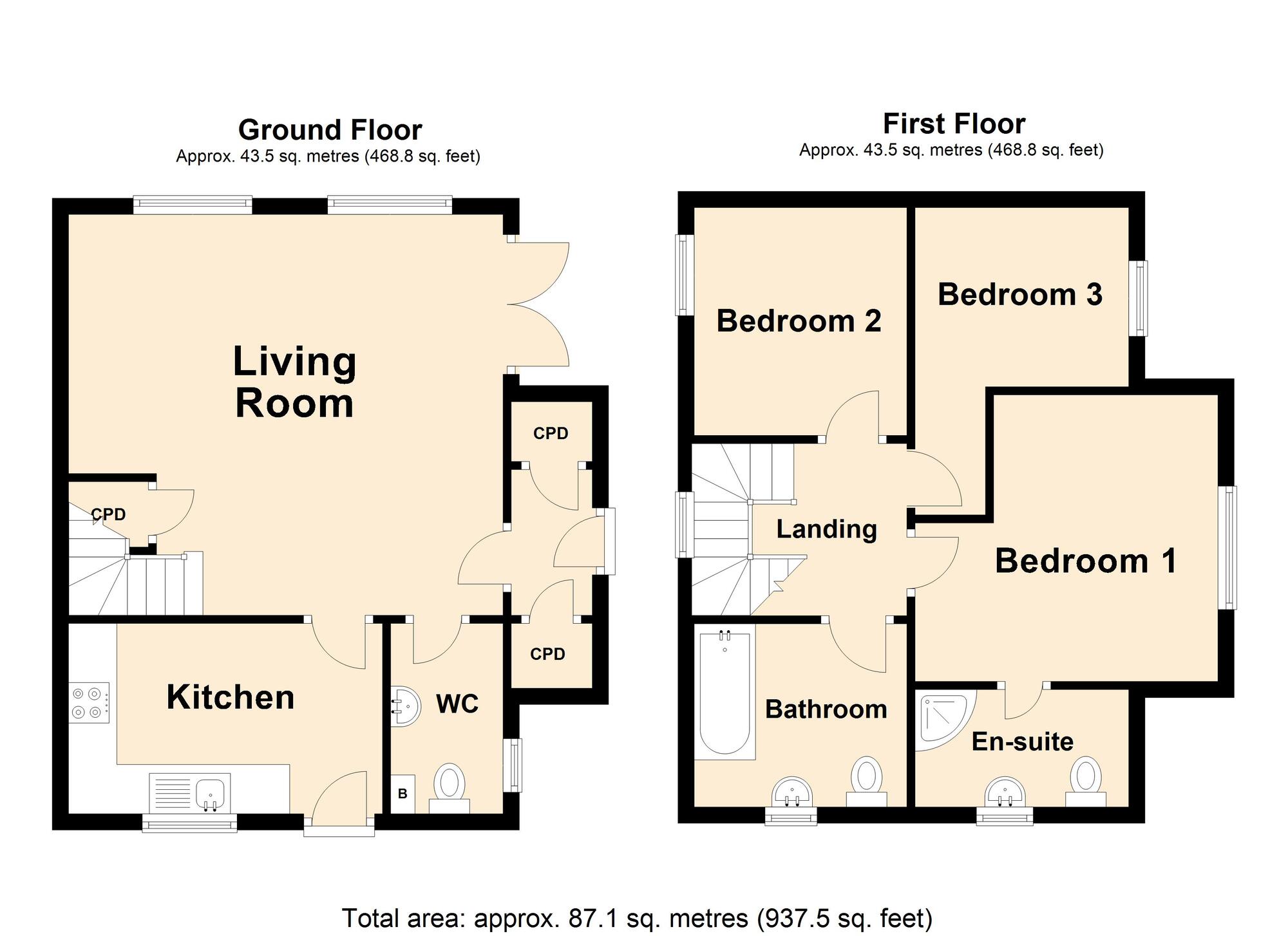 Floorplan of 3 bedroom Detached House for sale, Limes Road, Folkestone, Kent, CT19