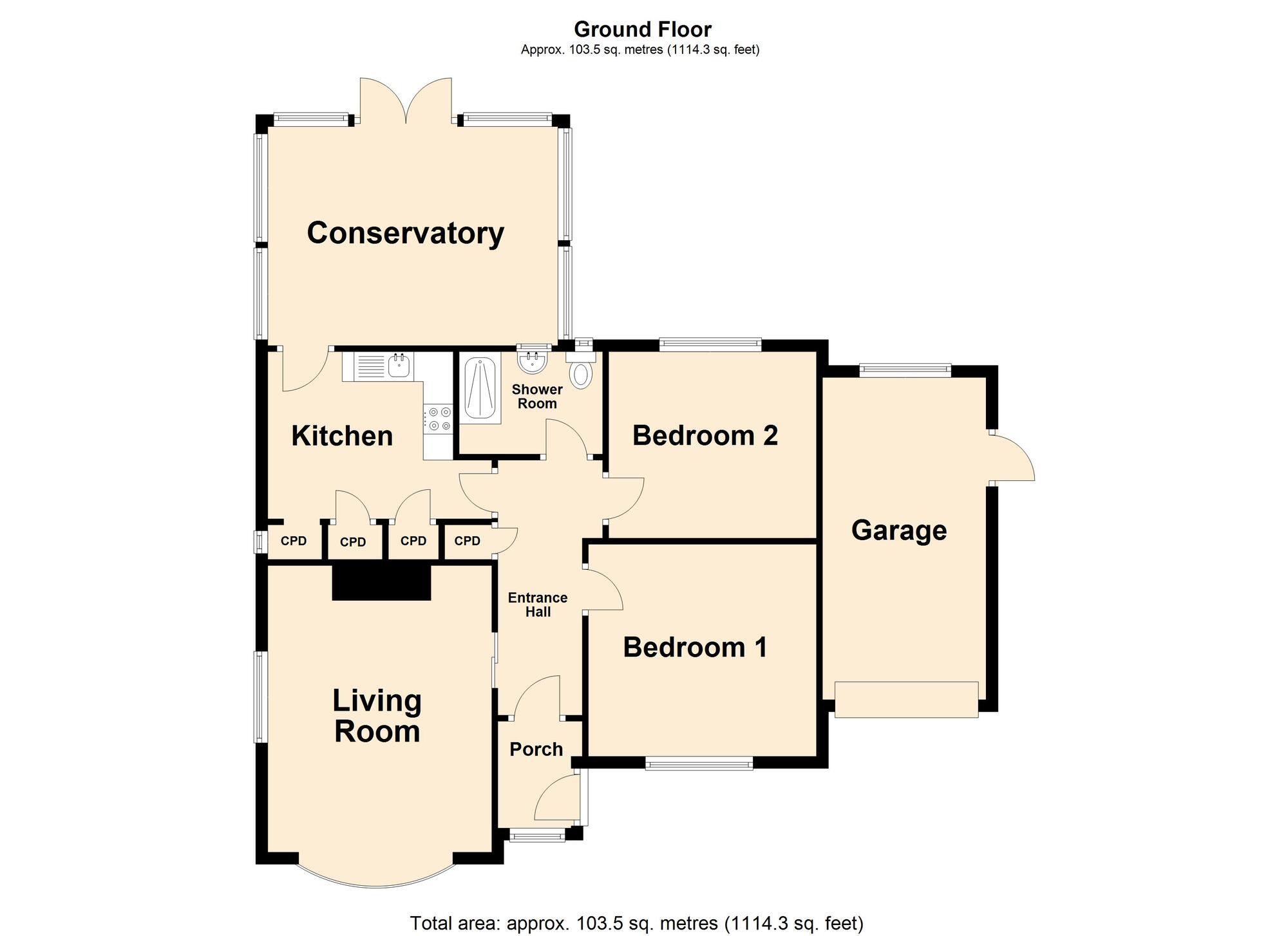 Floorplan of 2 bedroom Detached Bungalow for sale, Bybrook Way, Sandgate, Kent, CT20