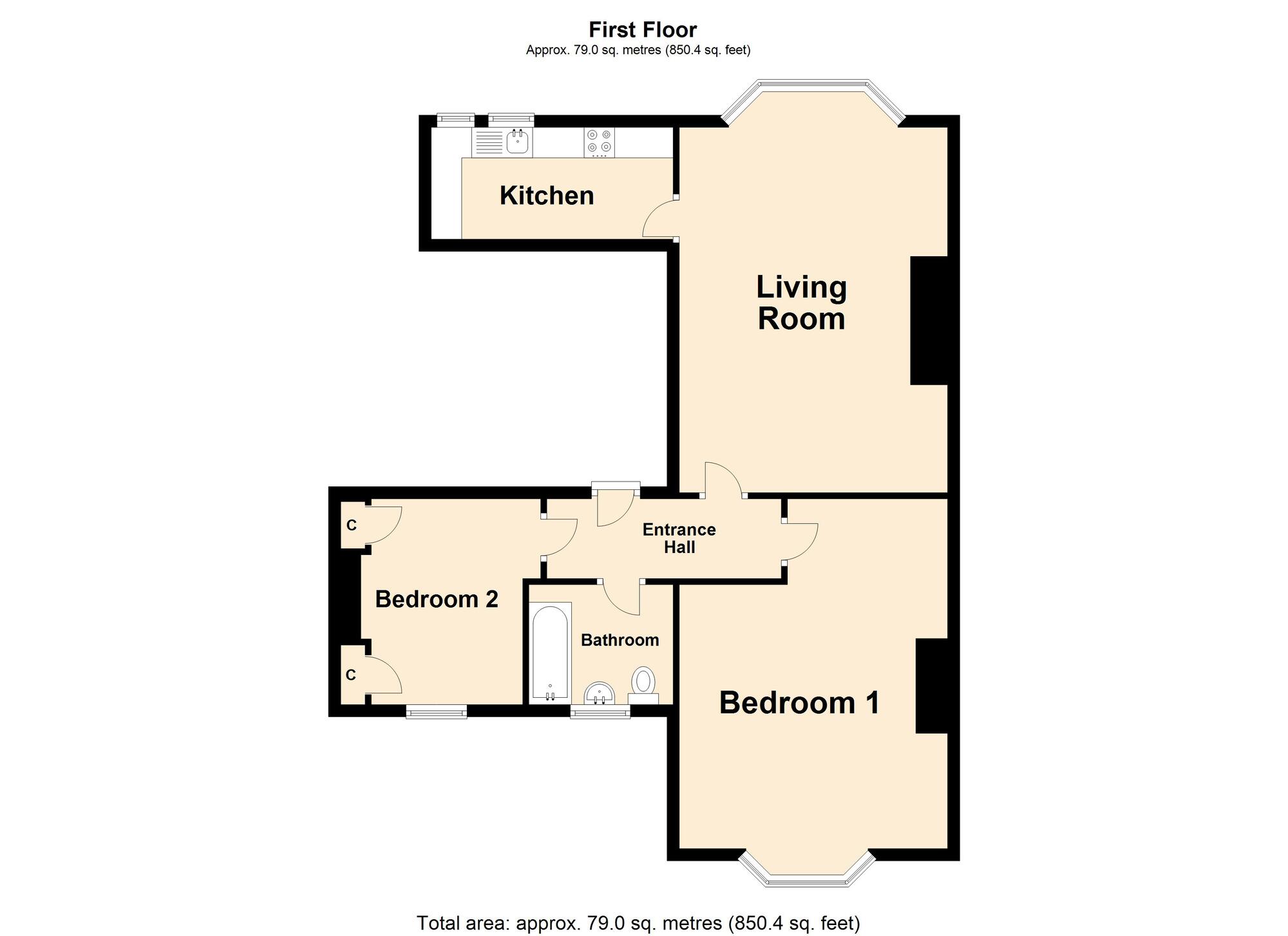 Floorplan of 2 bedroom  Flat for sale, Augusta Gardens, Kent, CT20