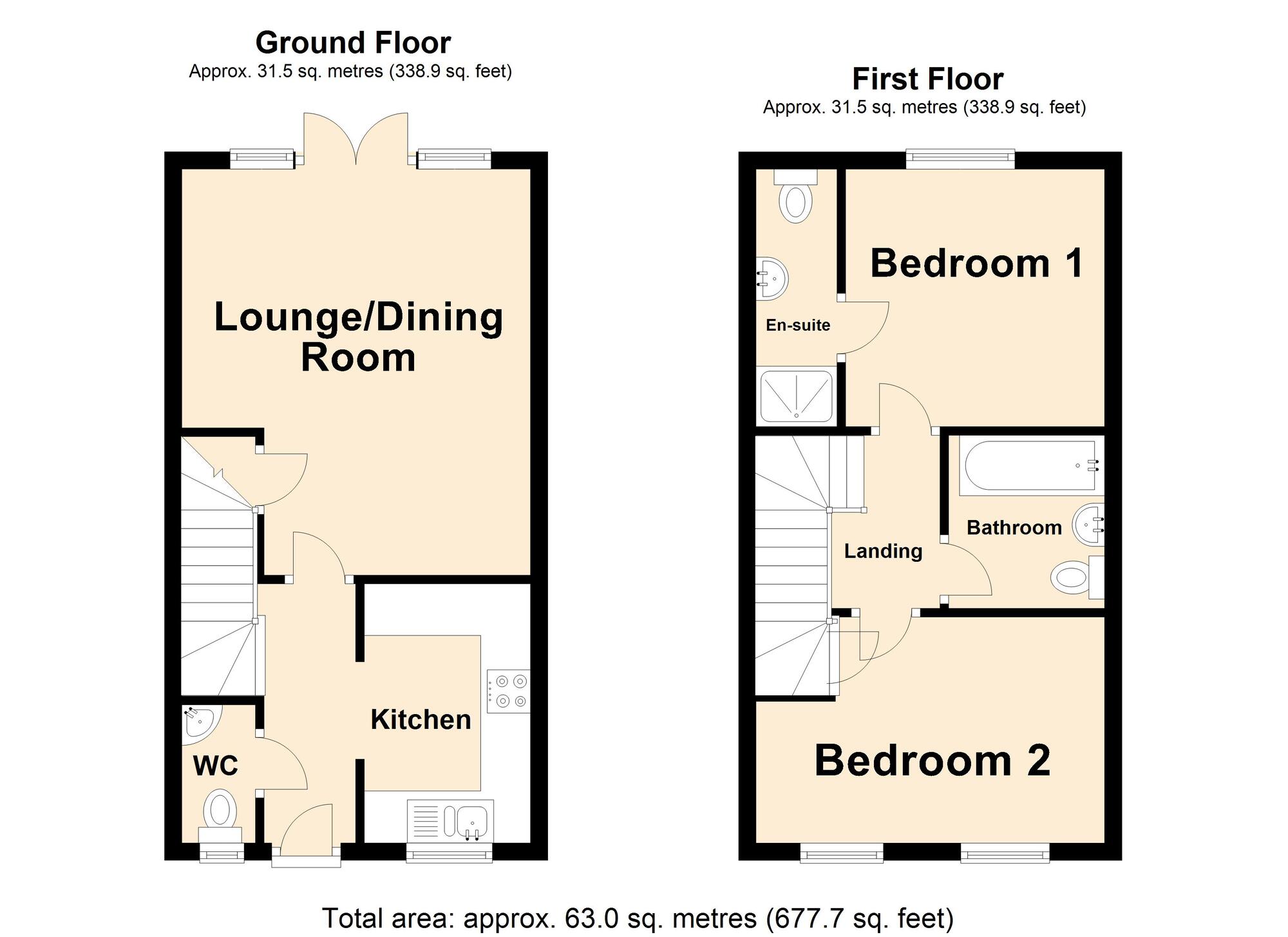 Floorplan of 2 bedroom Mid Terrace House for sale, Nearne Way, Folkestone, Kent, CT20