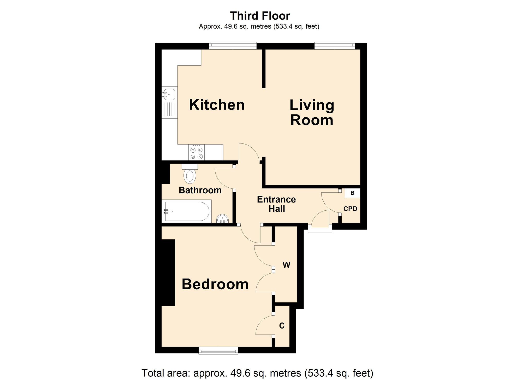 Floorplan of 1 bedroom  Flat for sale, Westbourne Gardens, Folkestone, Kent, CT20