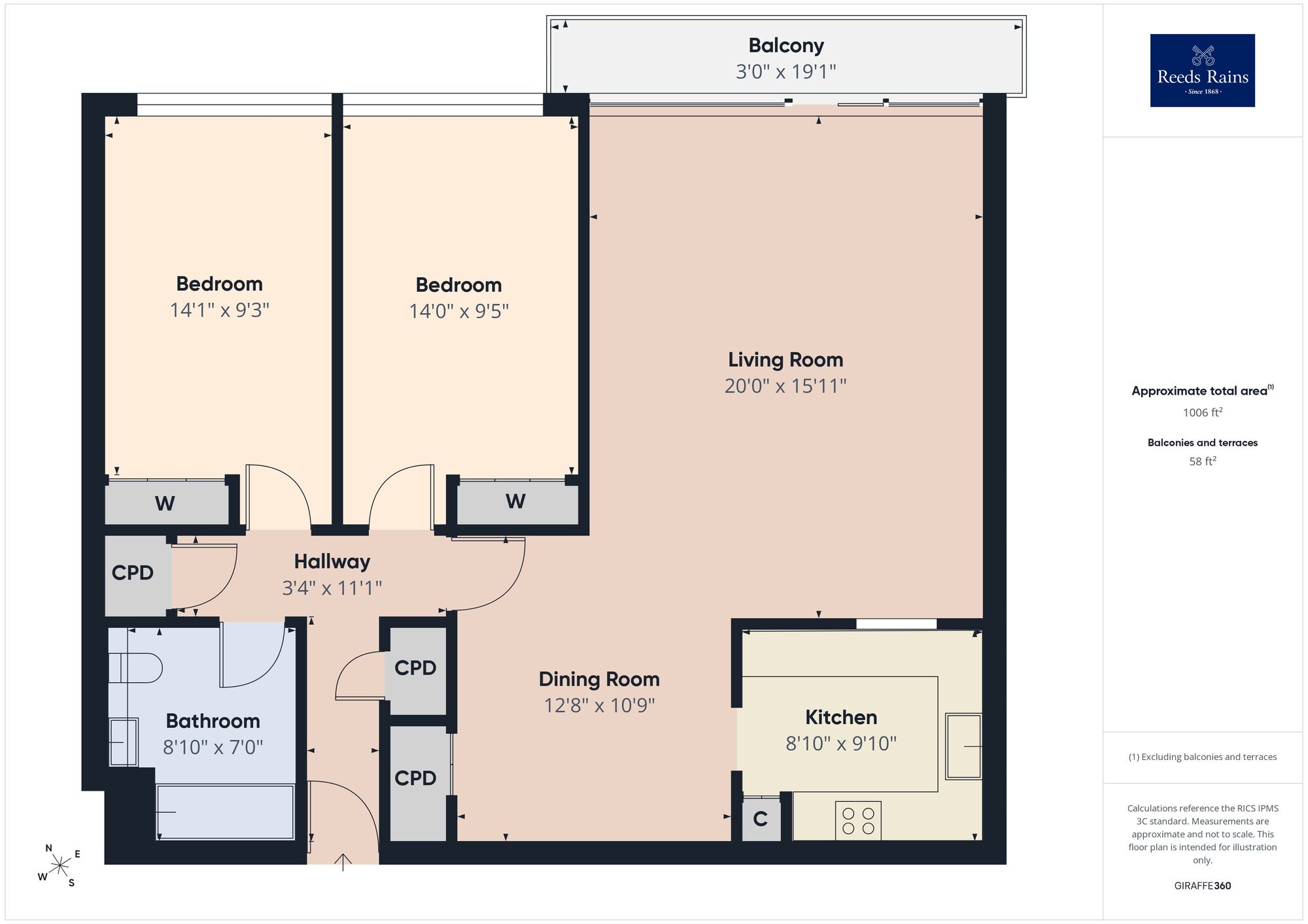 Floorplan of 2 bedroom Flat for sale, West Cliff Gardens, Folkestone, Kent, CT20