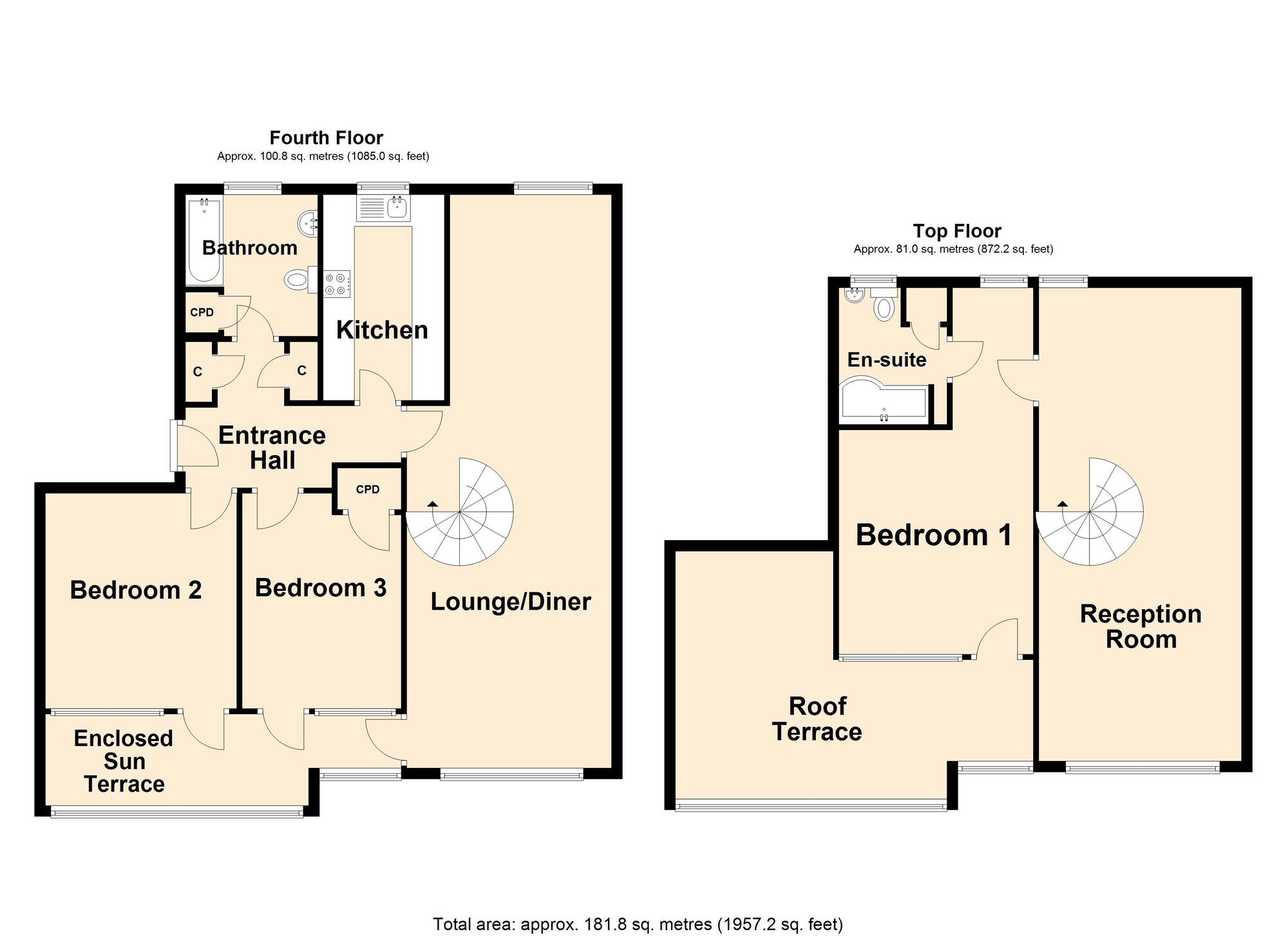 Floorplan of 3 bedroom  Flat for sale, Admirals Walk, South Road, Kent, CT21
