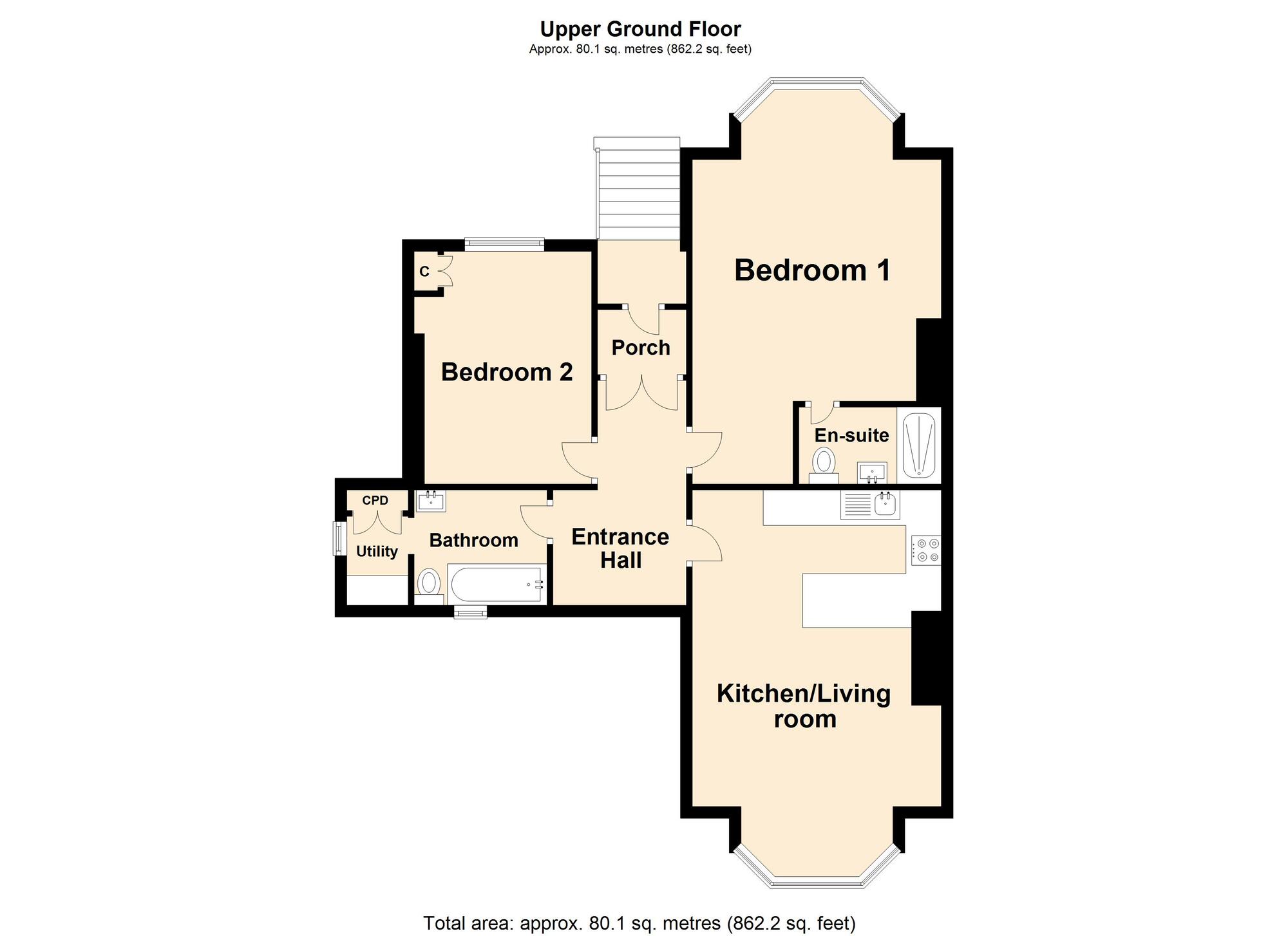 Floorplan of 2 bedroom  Flat for sale, Castle Hill Avenue, Folkestone, Kent, CT20