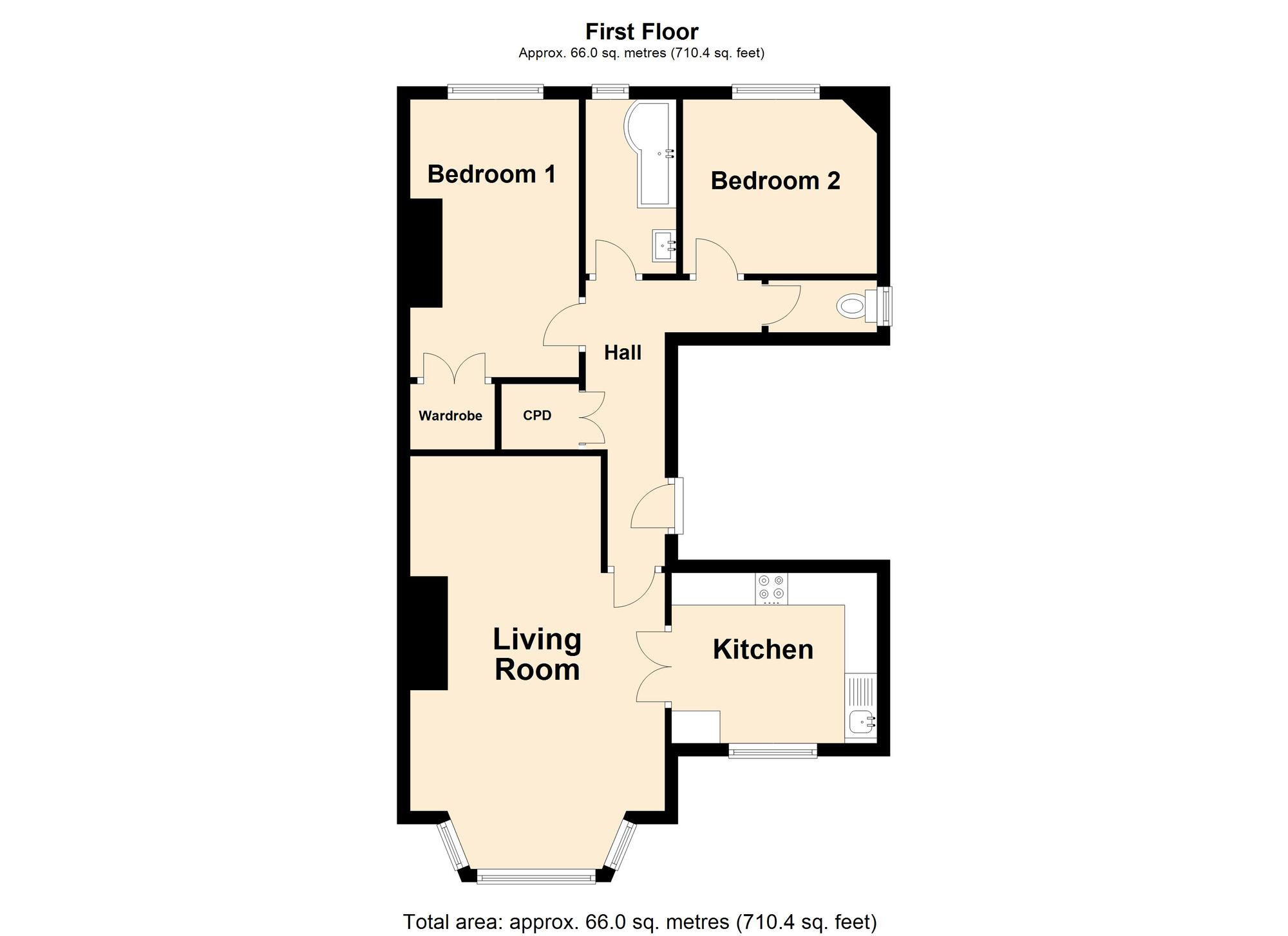 Floorplan of 2 bedroom  Flat for sale, Castle Hill Avenue, Folkestone, Kent, CT20