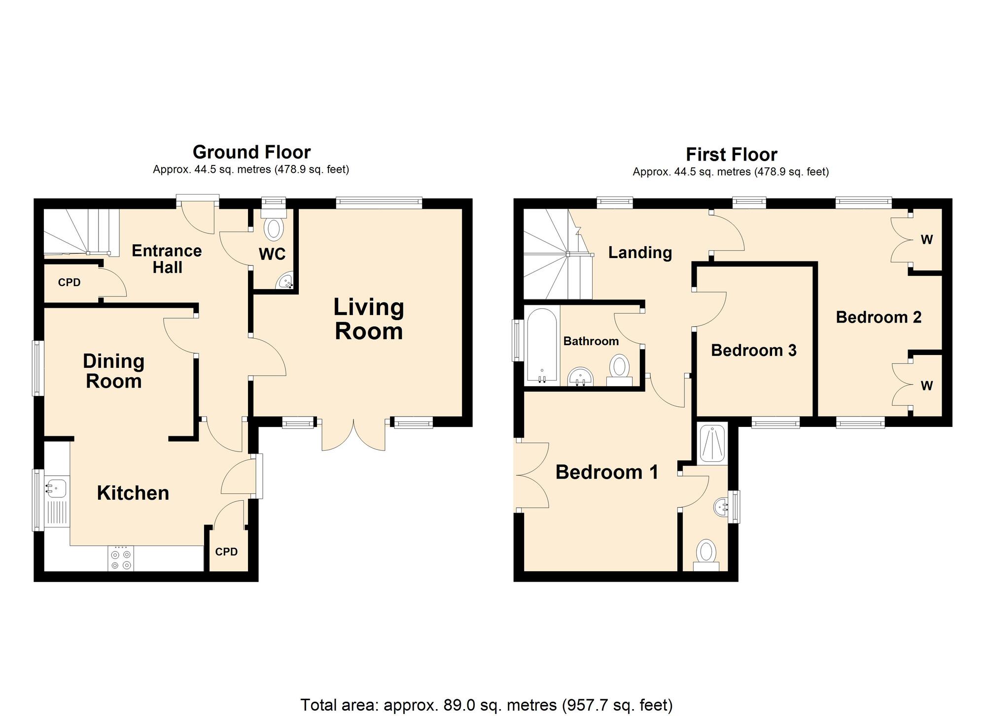 Floorplan of 3 bedroom Semi Detached House for sale, Campbell Road, Hawkinge, Kent, CT18