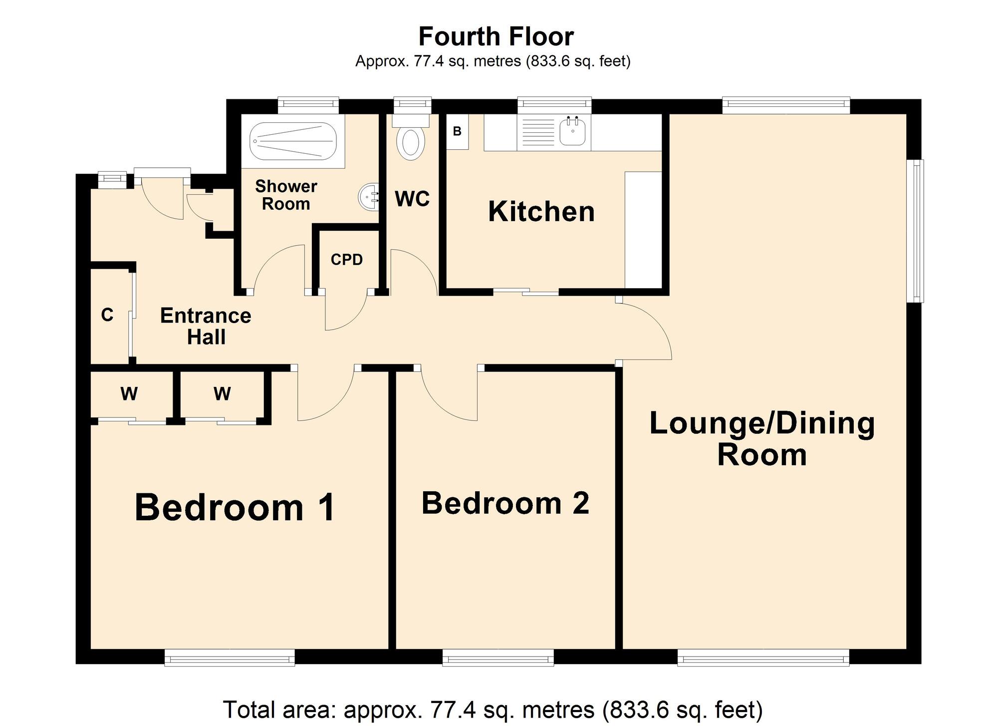 Floorplan of 2 bedroom  Flat for sale, Earls Avenue, Folkestone, Kent, CT20