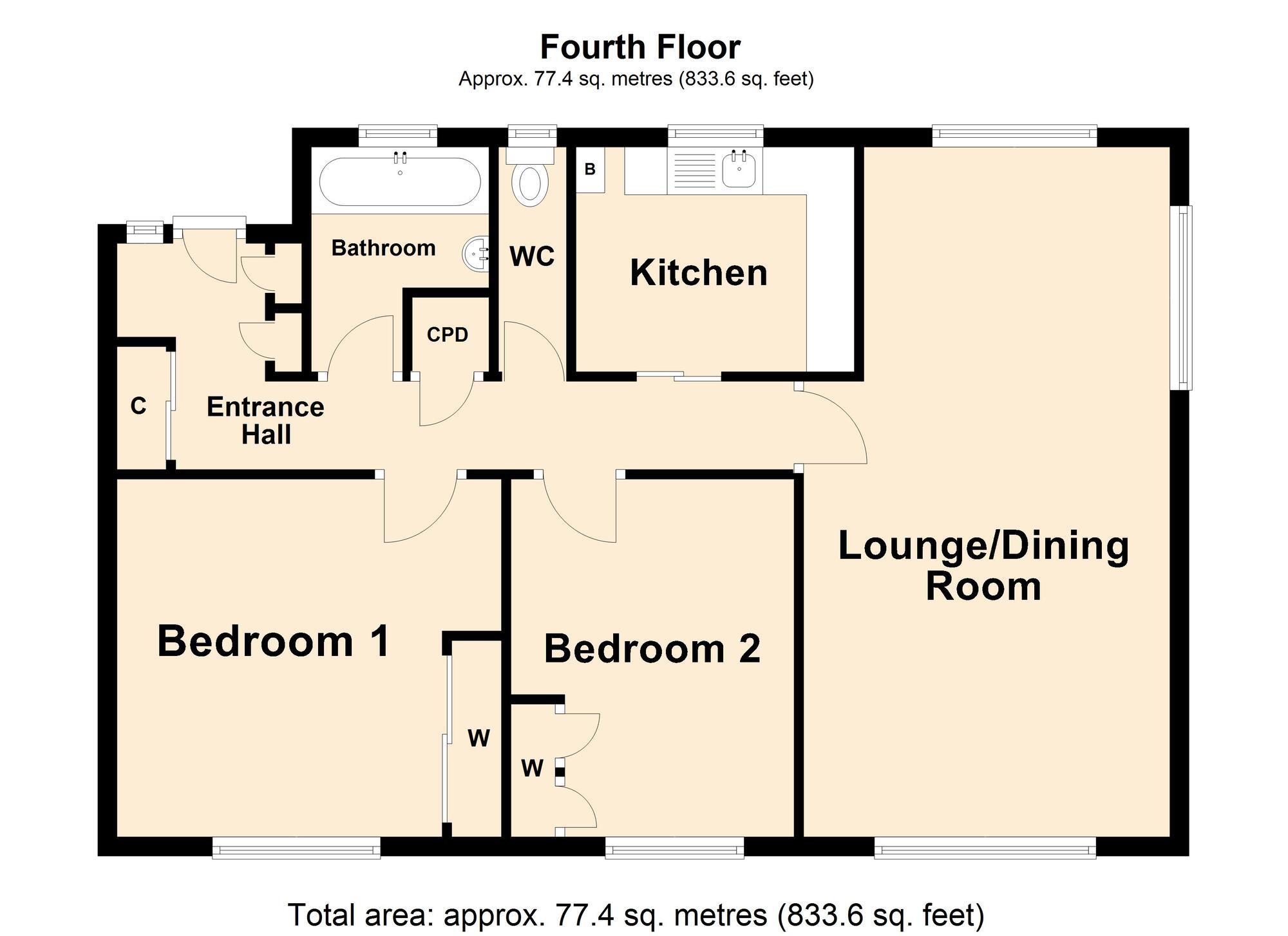 Floorplan of 2 bedroom  Flat for sale, Earls Avenue, Folkestone, Kent, CT20