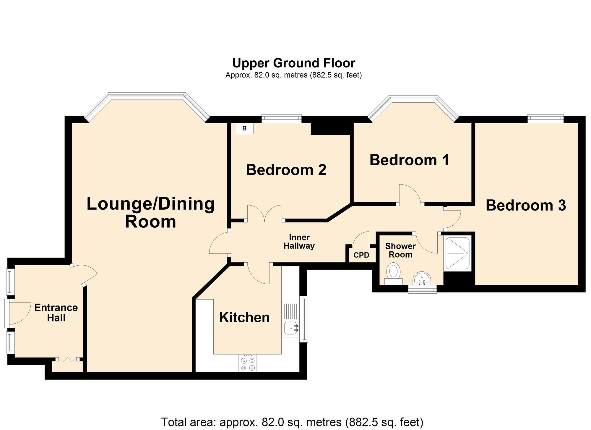Floorplan of 3 bedroom  Flat for sale, Clifton Gardens, Folkestone, Kent, CT20