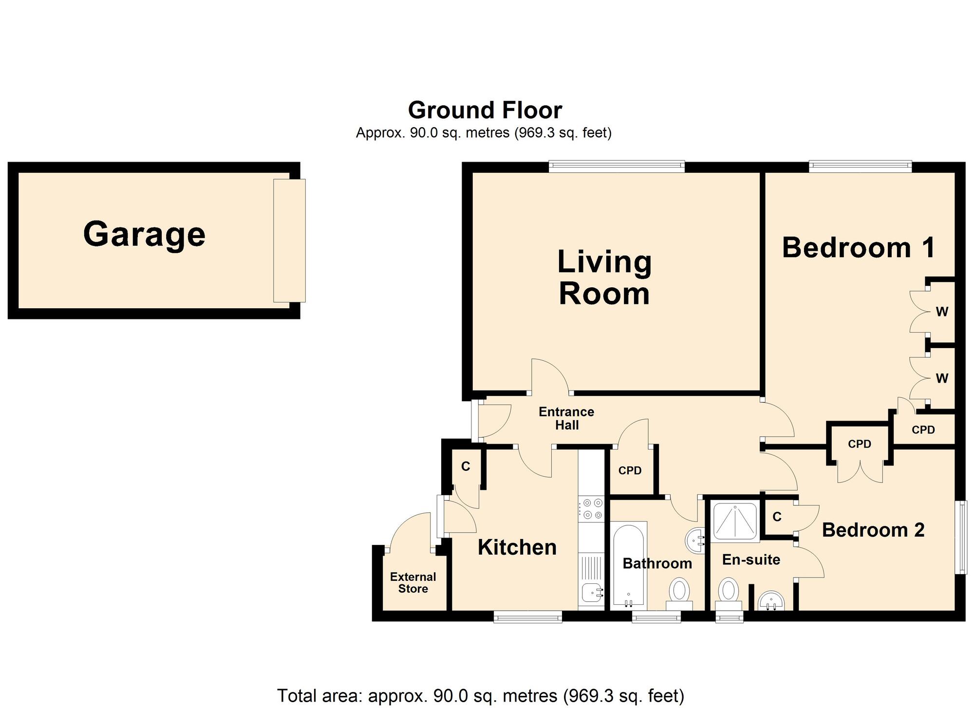 Floorplan of 2 bedroom  Flat for sale, Dixwell Road, Folkestone, Kent, CT20