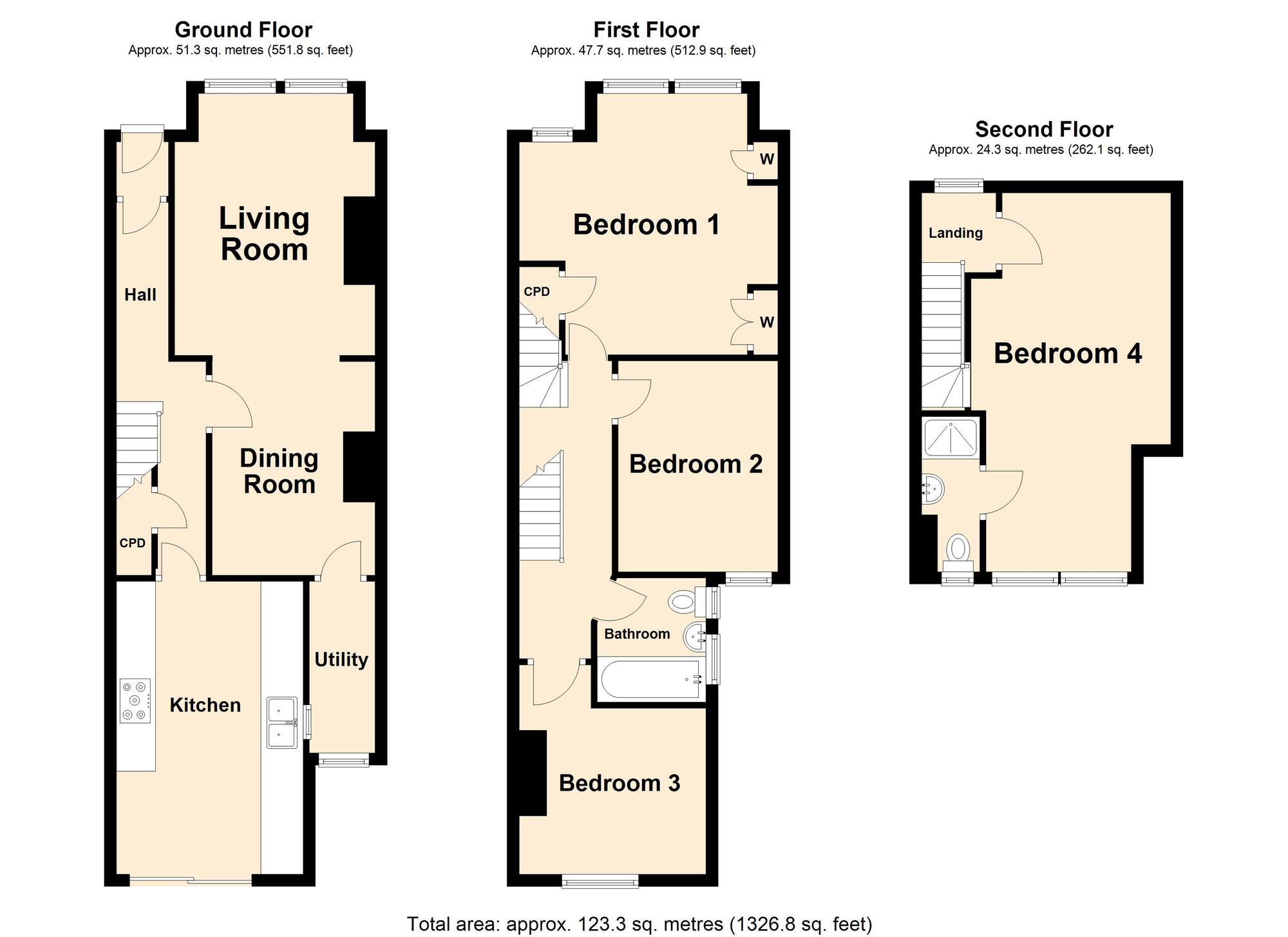 Floorplan of 4 bedroom Mid Terrace House for sale, Watkin Road, Folkestone, Kent, CT19