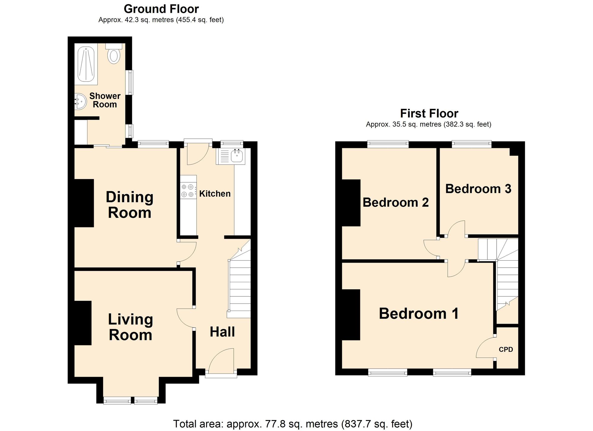 Floorplan of 3 bedroom Mid Terrace House for sale, Westfield Lane, Etchinghill, Kent, CT18