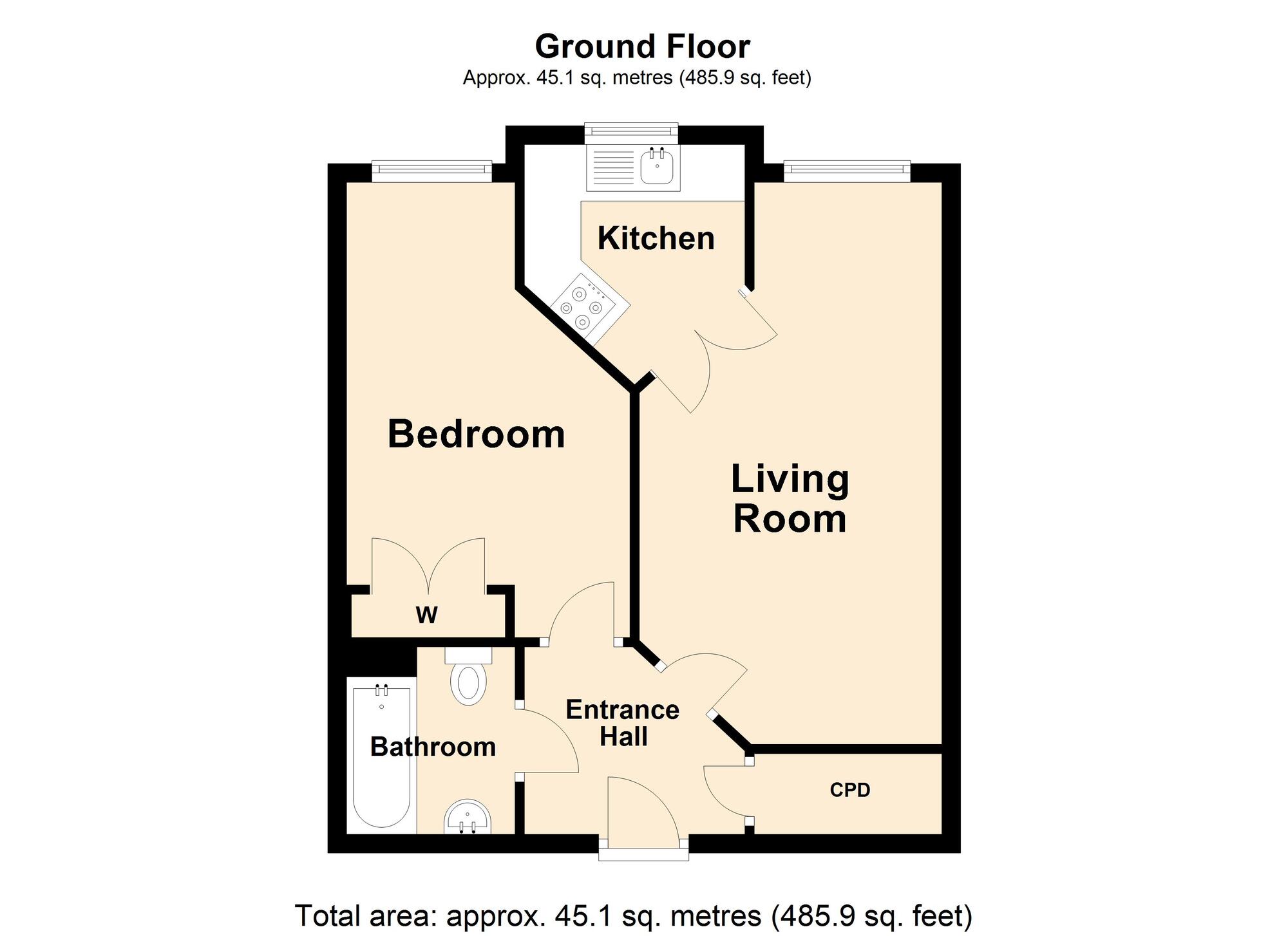 Floorplan of 1 bedroom  Flat for sale, The Bayle, Folkestone, Kent, CT20