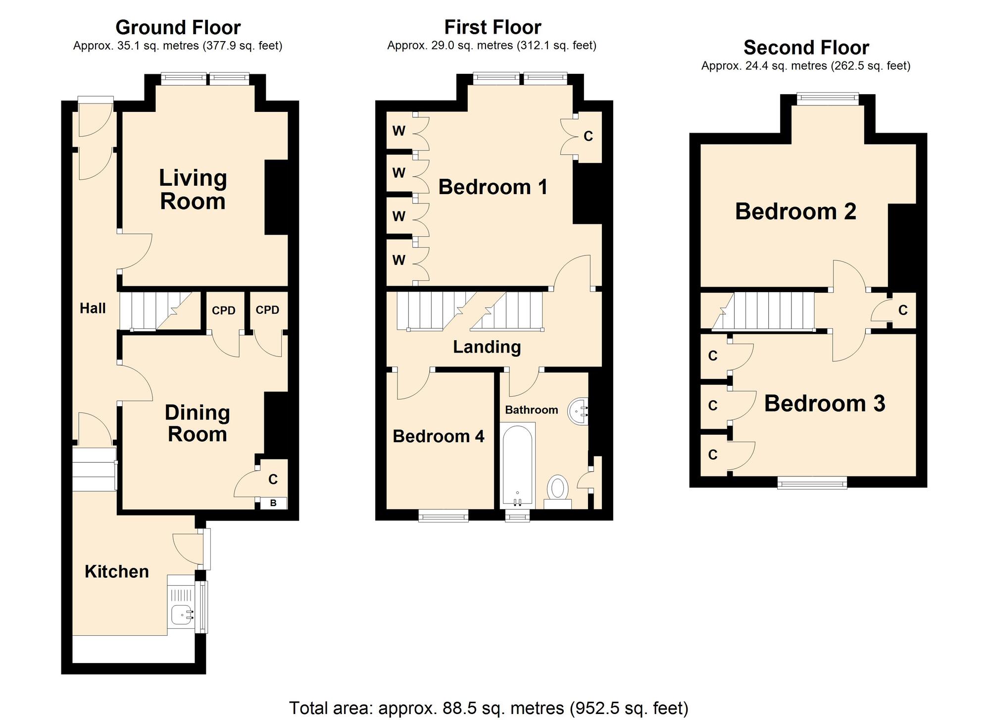 Floorplan of 4 bedroom Mid Terrace House for sale, Morrison Road, Folkestone, Kent, CT20