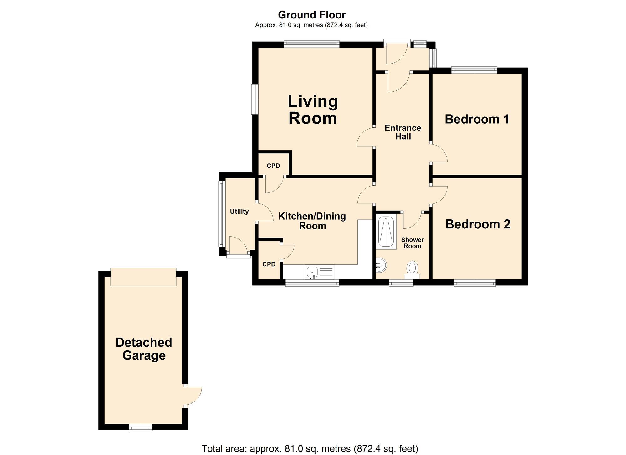 Floorplan of 2 bedroom Semi Detached Bungalow for sale, Clarence Road, Capel-le-Ferne, Kent, CT18