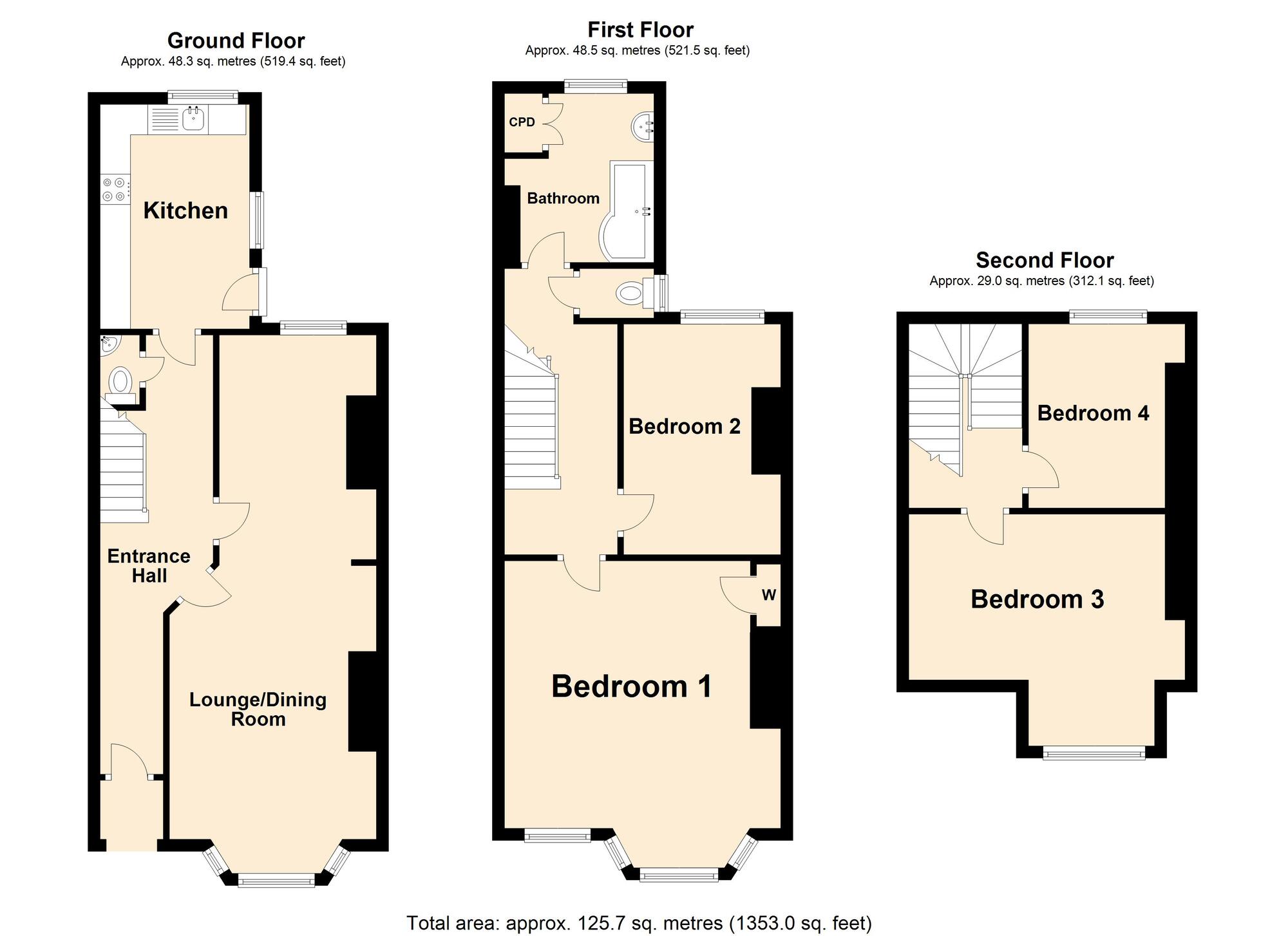 Floorplan of 4 bedroom Mid Terrace House for sale, Bournemouth Road, Folkestone, Kent, CT19