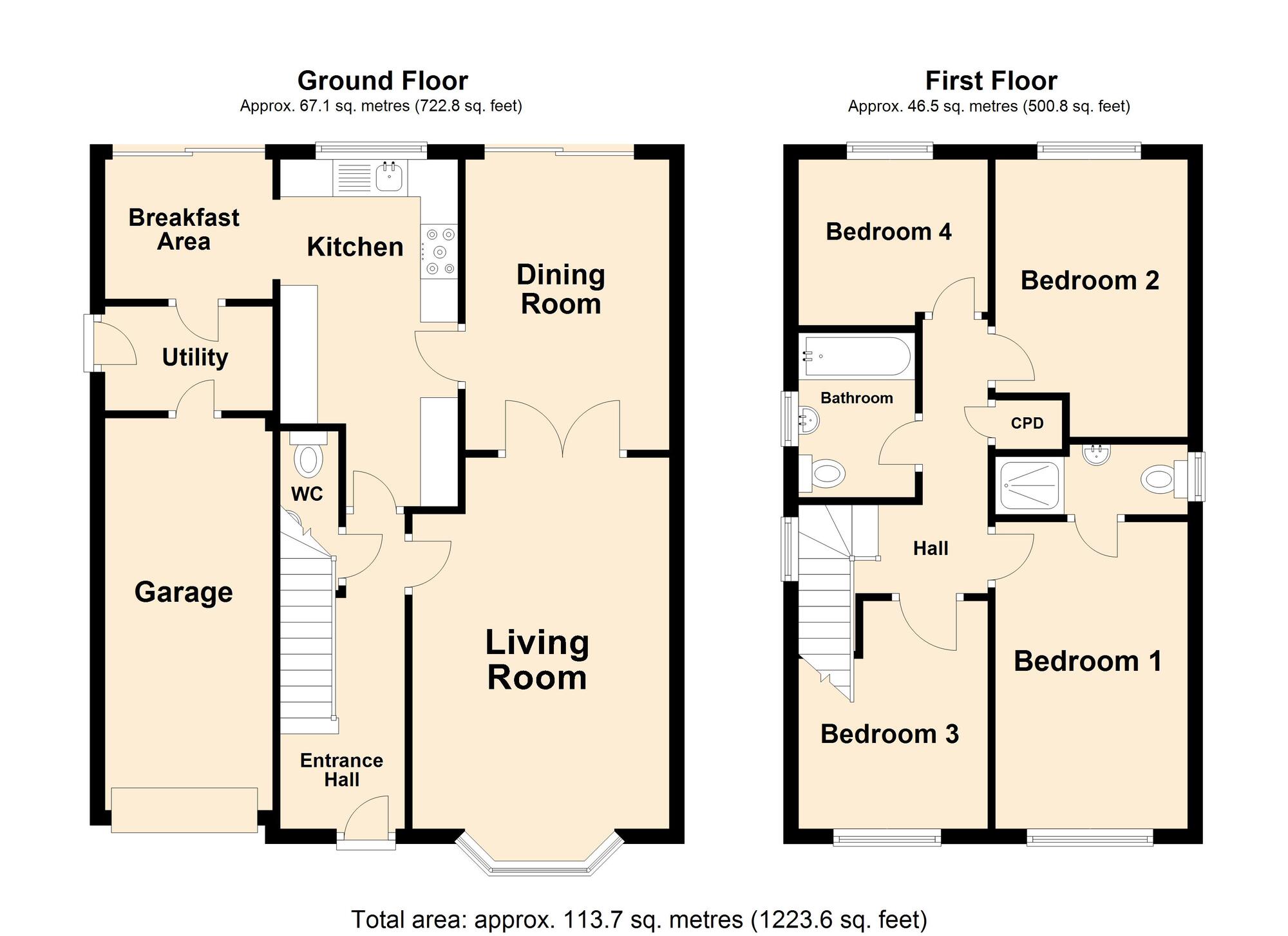 Floorplan of 4 bedroom Detached House for sale, Woodcock Gardens, Hawkinge, Kent, CT18