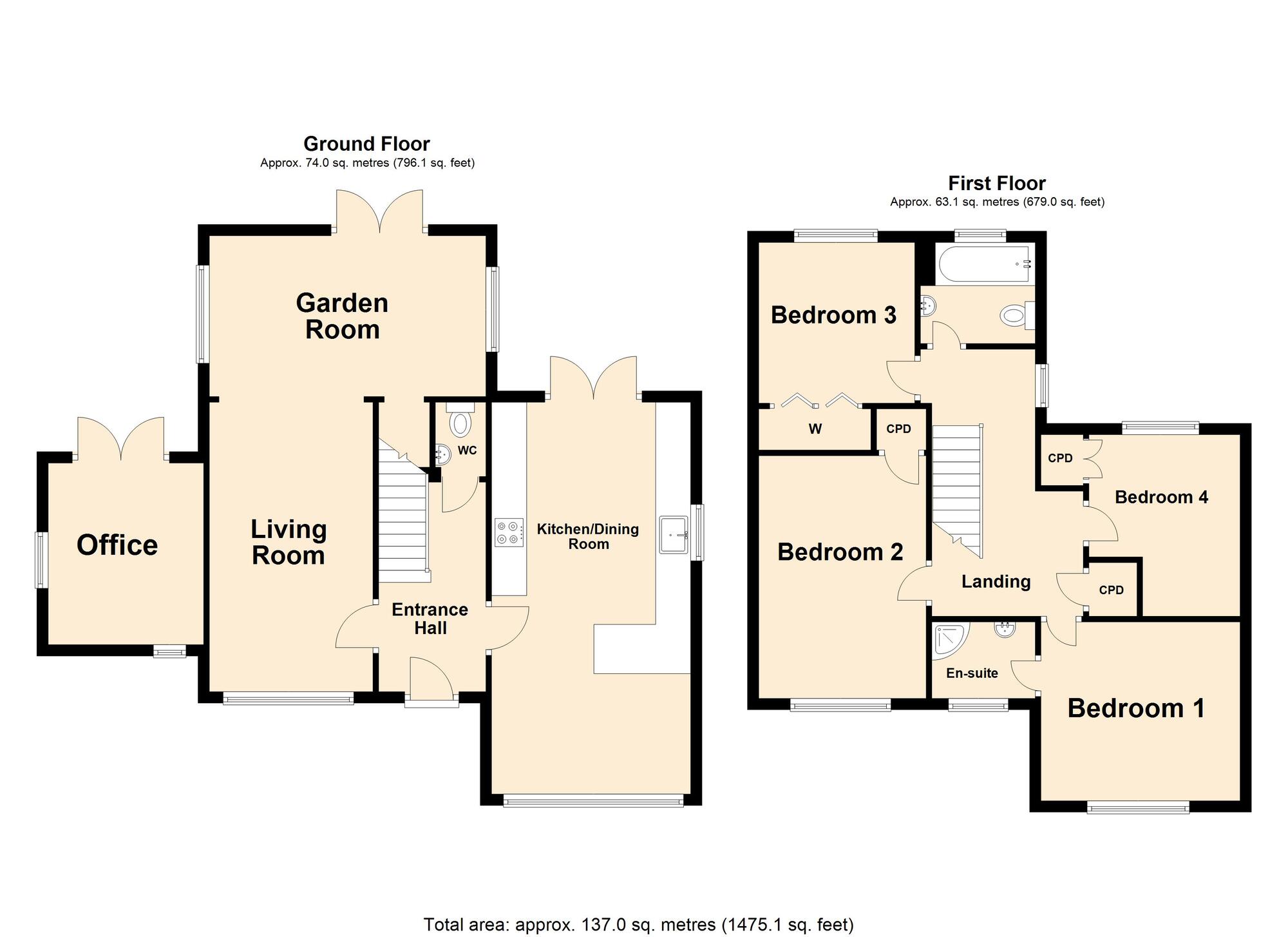 Floorplan of 4 bedroom Detached House for sale, Military Road, Sandgate, Kent, CT20