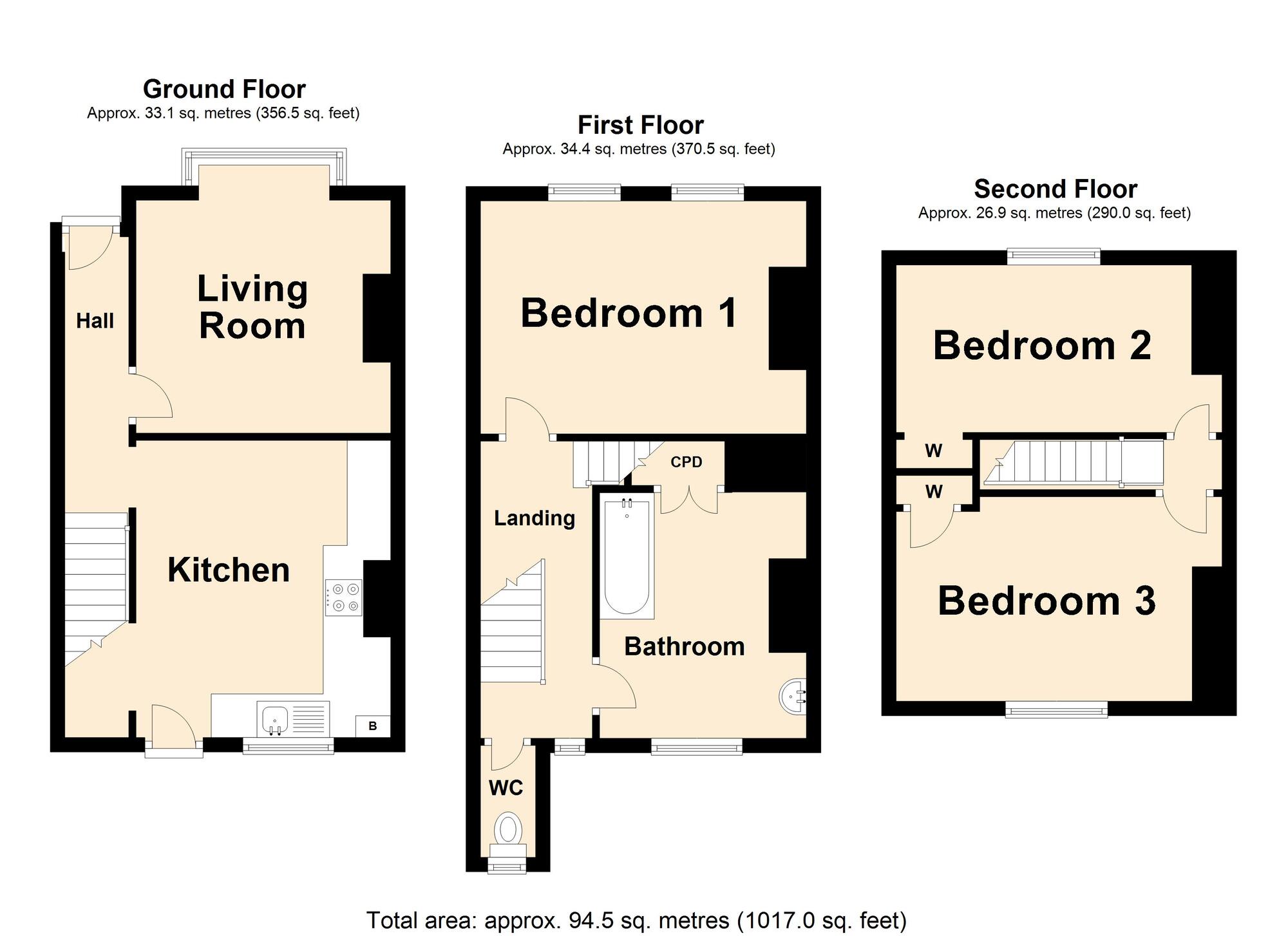 Floorplan of 3 bedroom Mid Terrace House for sale, Thanet Gardens, Folkestone, Kent, CT19