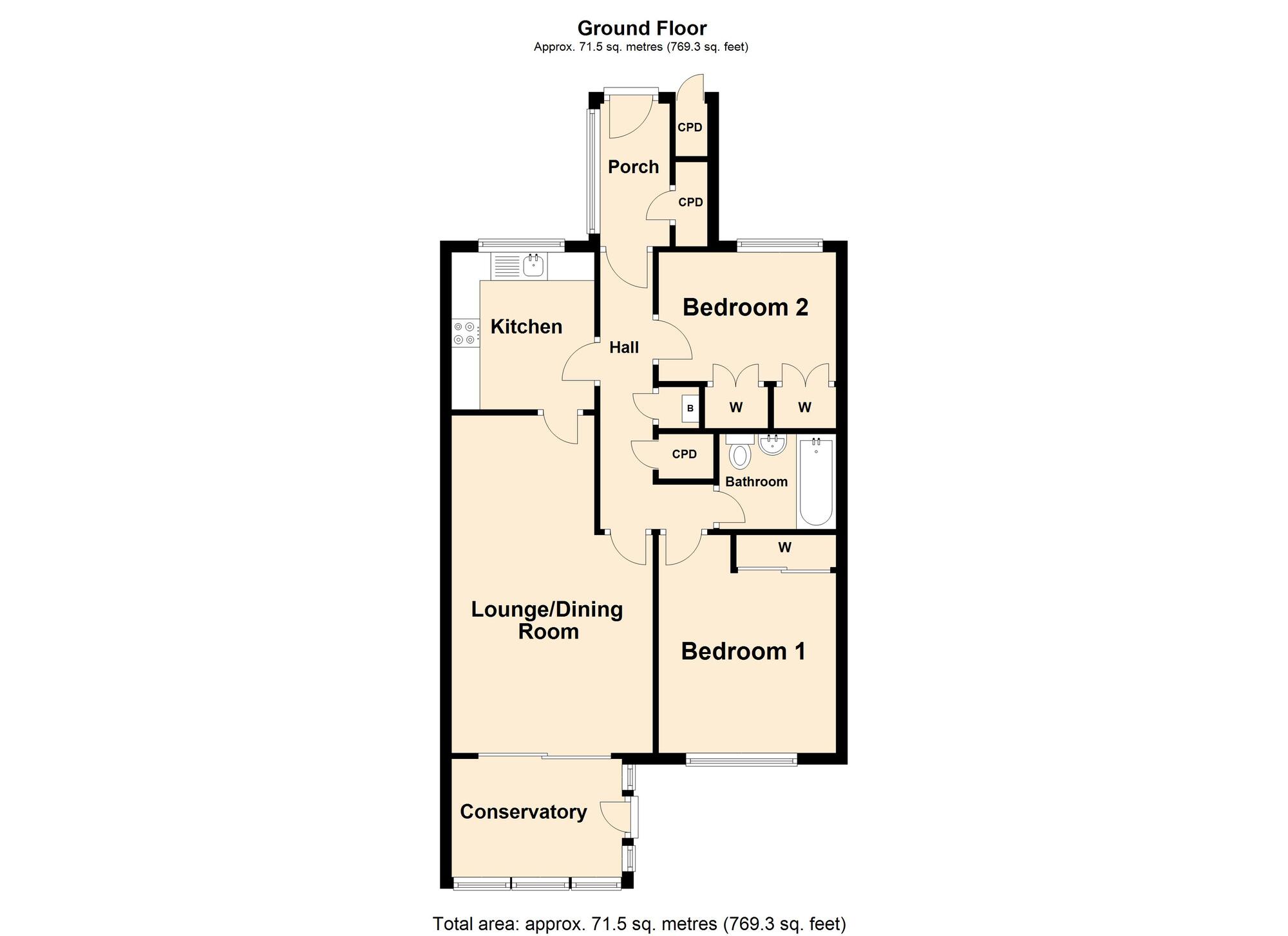 Floorplan of 2 bedroom Mid Terrace Bungalow for sale, Lynwood, Folkestone, Kent, CT19