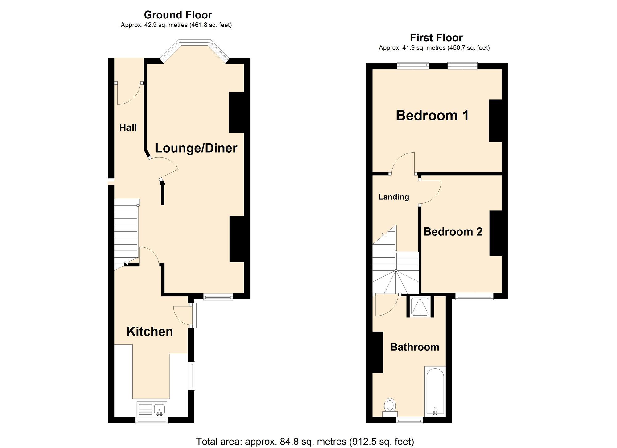 Floorplan of 2 bedroom Mid Terrace House for sale, Ethelbert Road, Folkestone, Kent, CT19