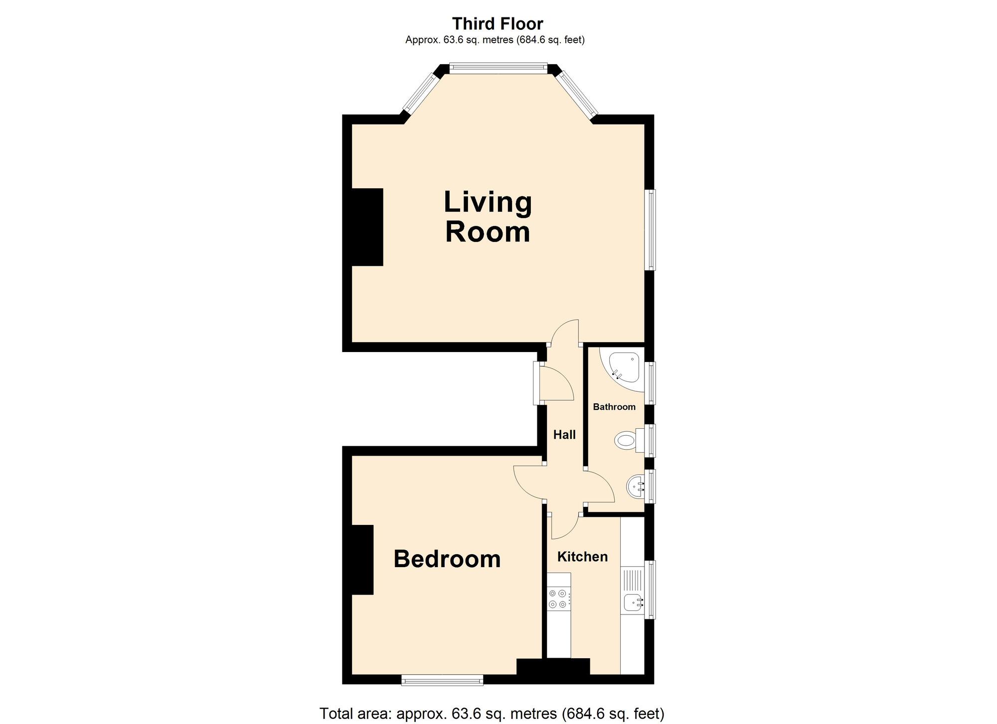 Floorplan of 1 bedroom Flat for sale, Priory Gardens, Folkestone, Kent, CT20
