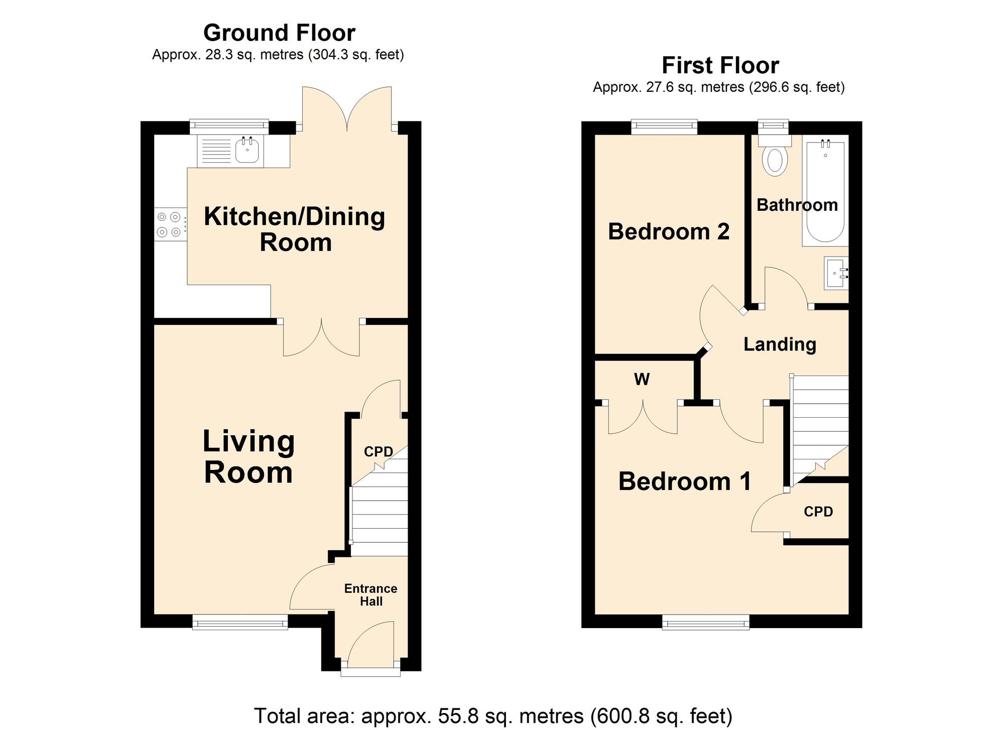 Floorplan of 2 bedroom Semi Detached House for sale, Kipping Close, Hawkinge, Kent, CT18