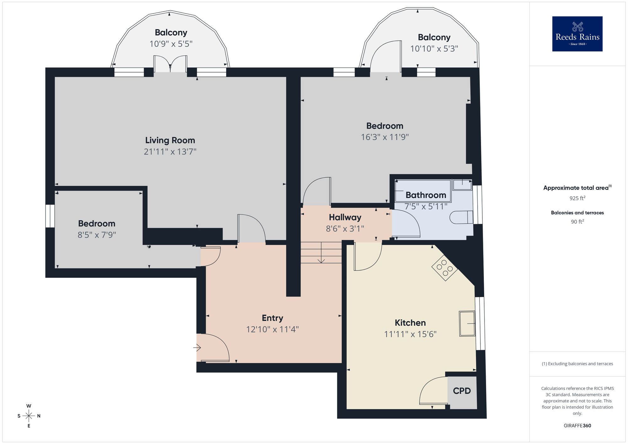 Floorplan of 2 bedroom Flat for sale, Grimston Gardens, Folkestone, Kent, CT20