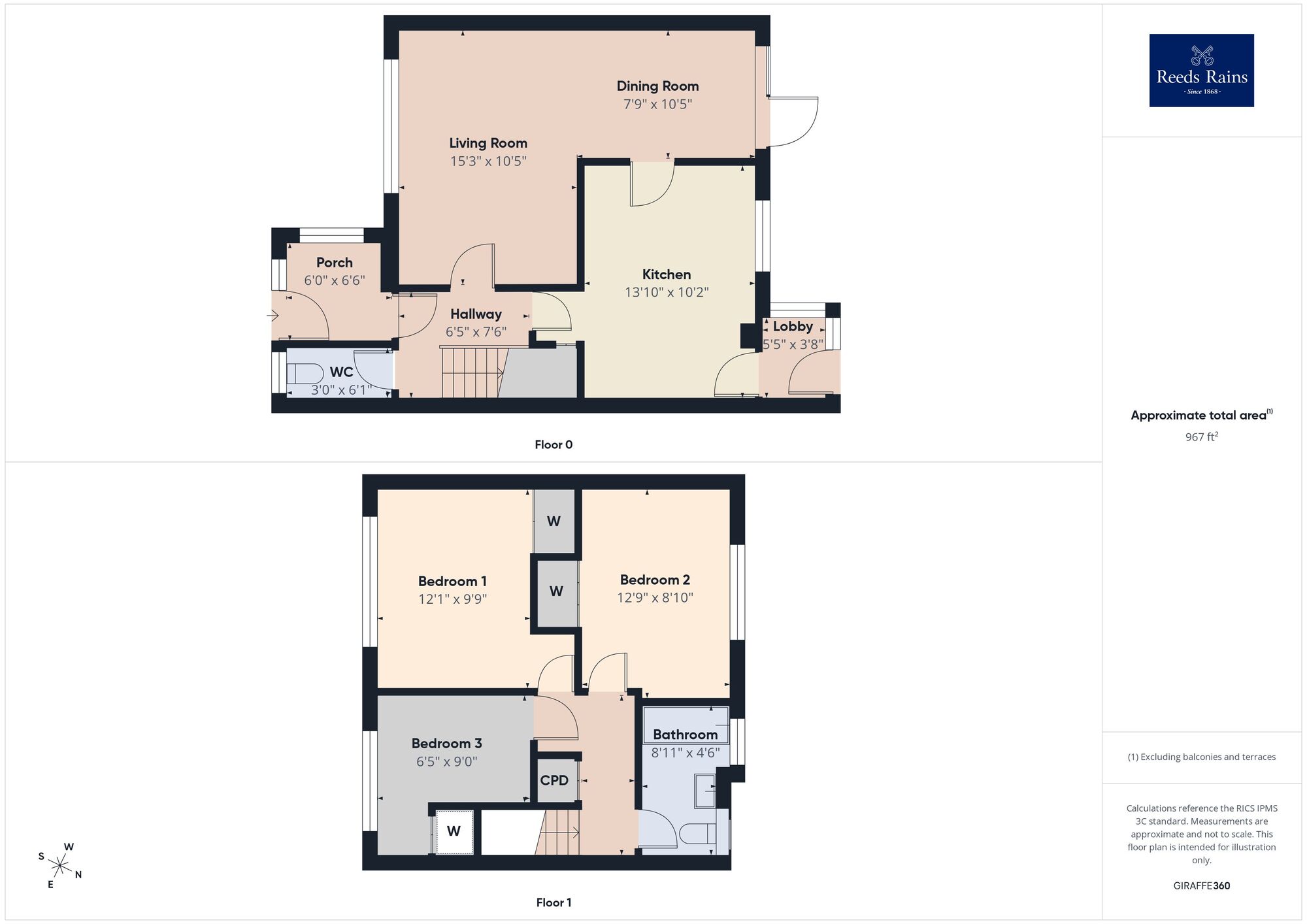 Floorplan of 3 bedroom End Terrace House for sale, Eastfields, Folkestone, Kent, CT19