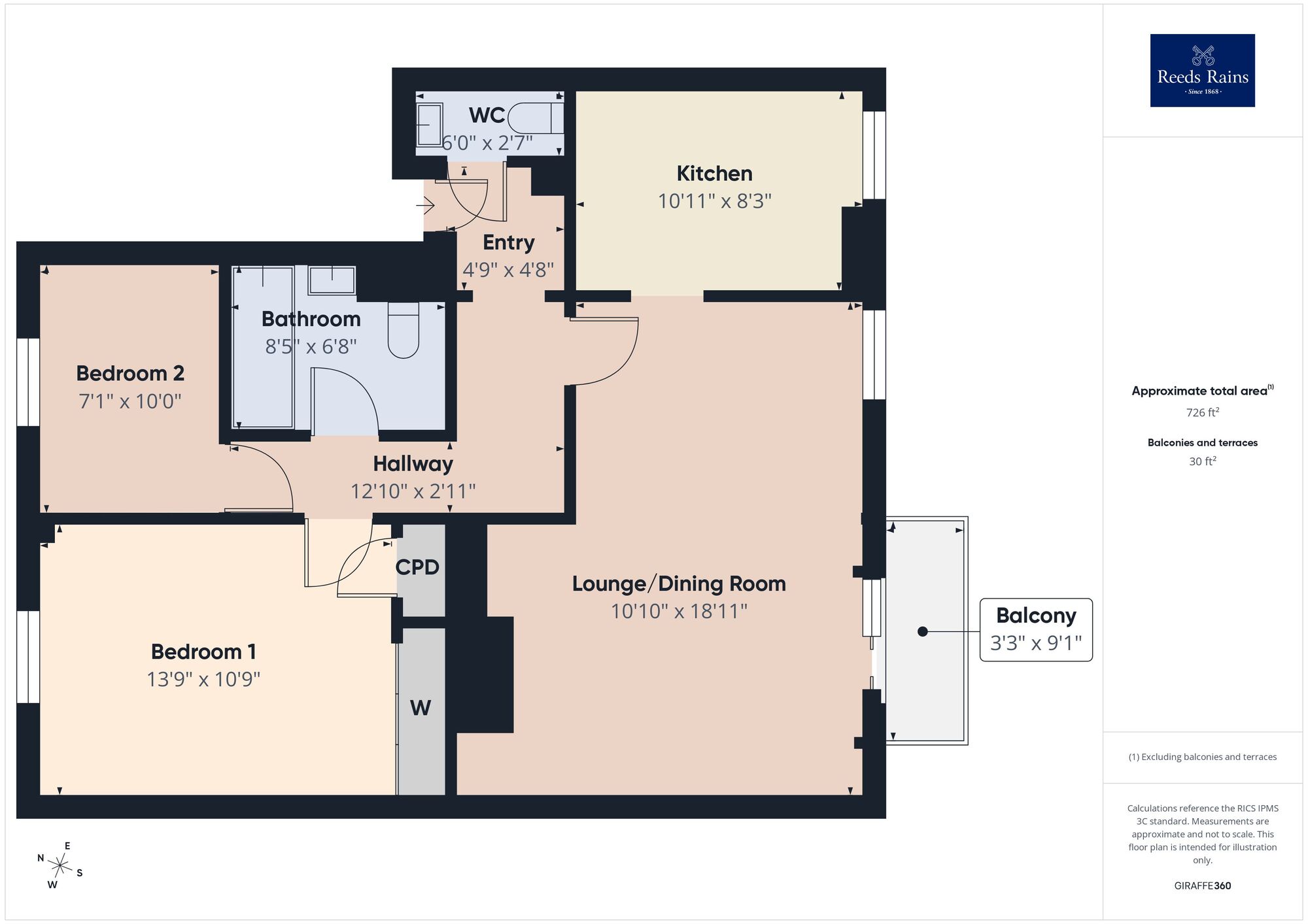 Floorplan of 2 bedroom Flat for sale, The Leas, Folkestone, Kent, CT20