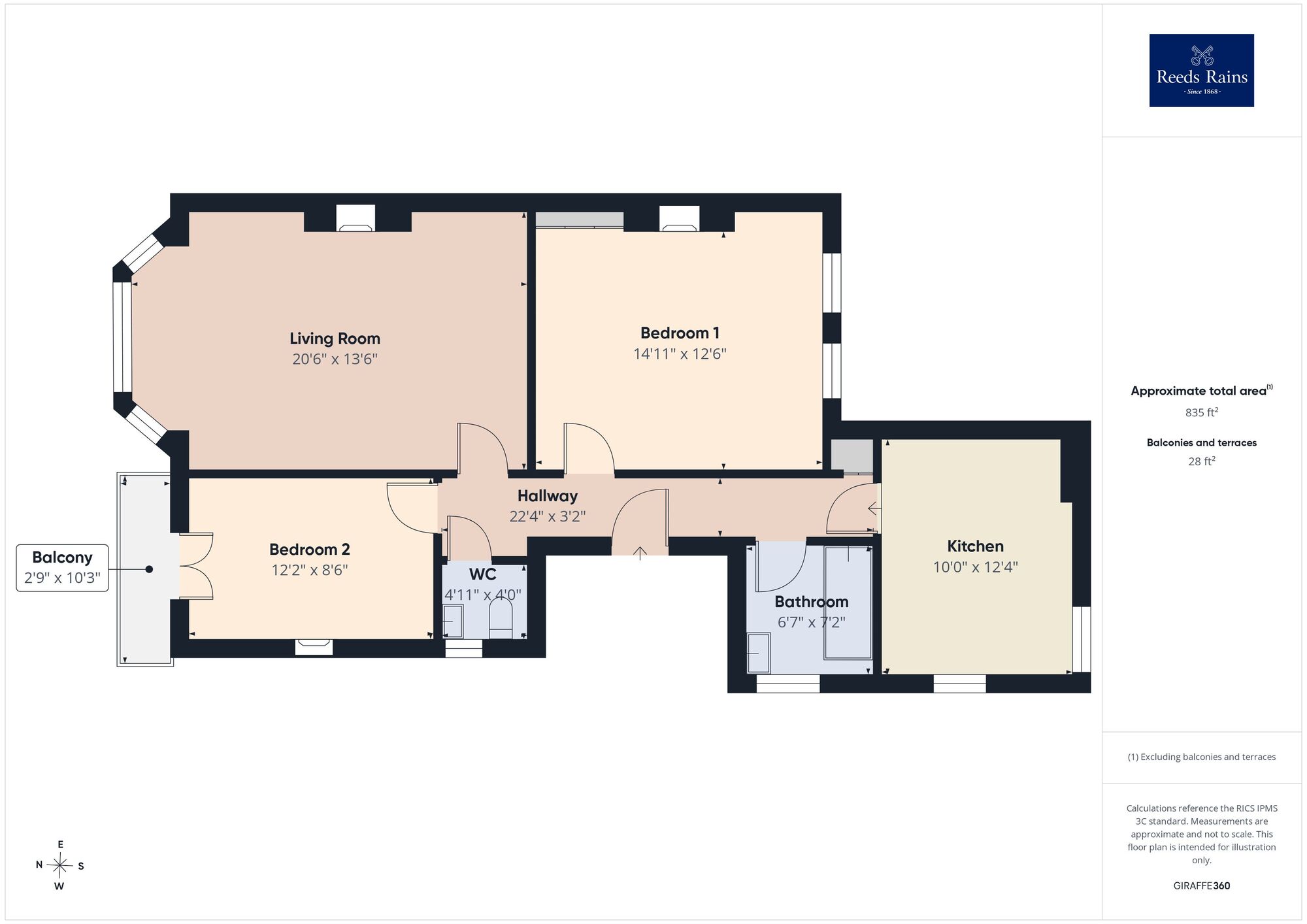 Floorplan of 2 bedroom Flat for sale, Grimston Gardens, Folkestone, Kent, CT20